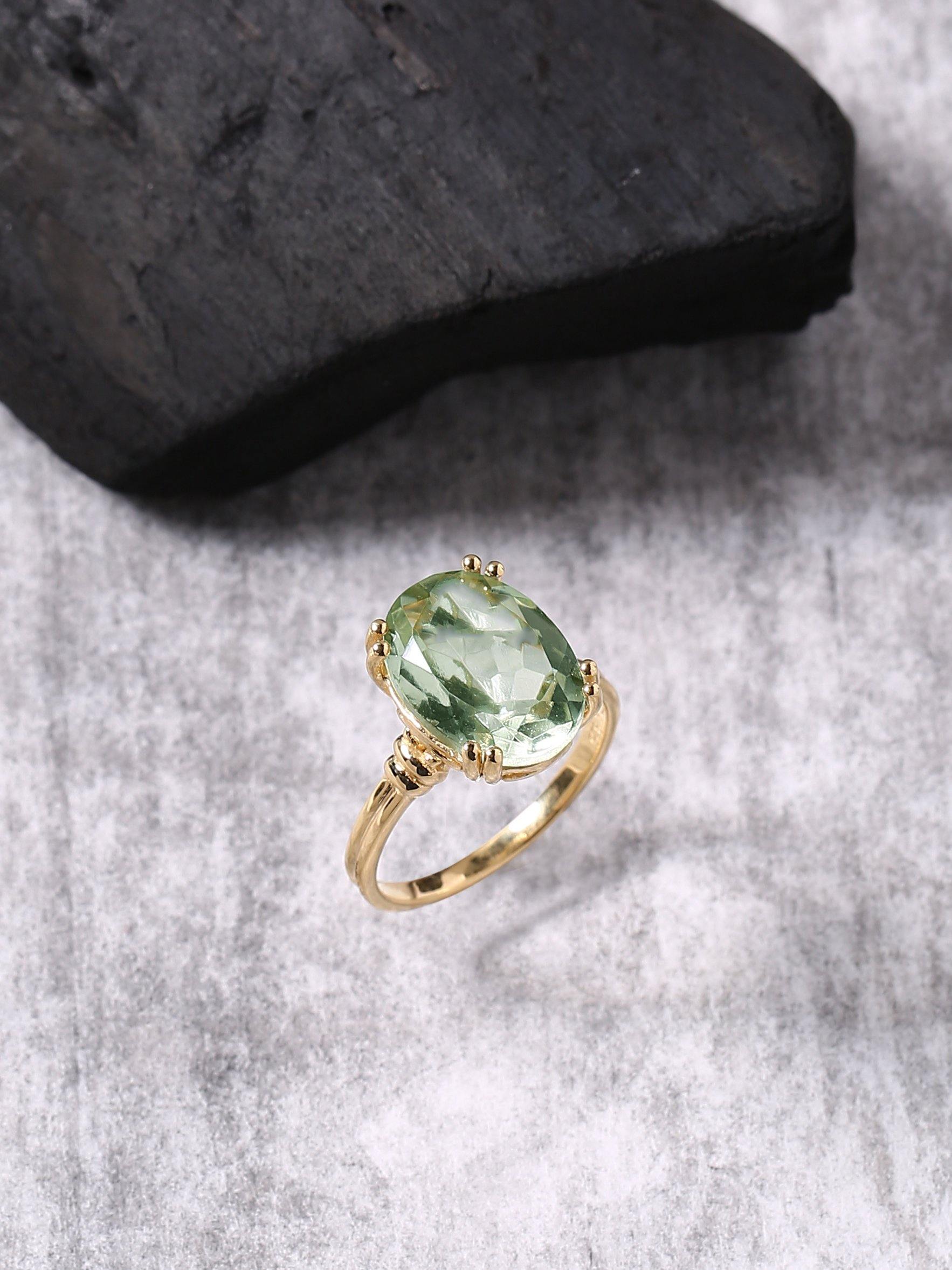 Green Amethyst Solid 925 Sterling Silver Gold Plated Ring Jewelry - YoTreasure