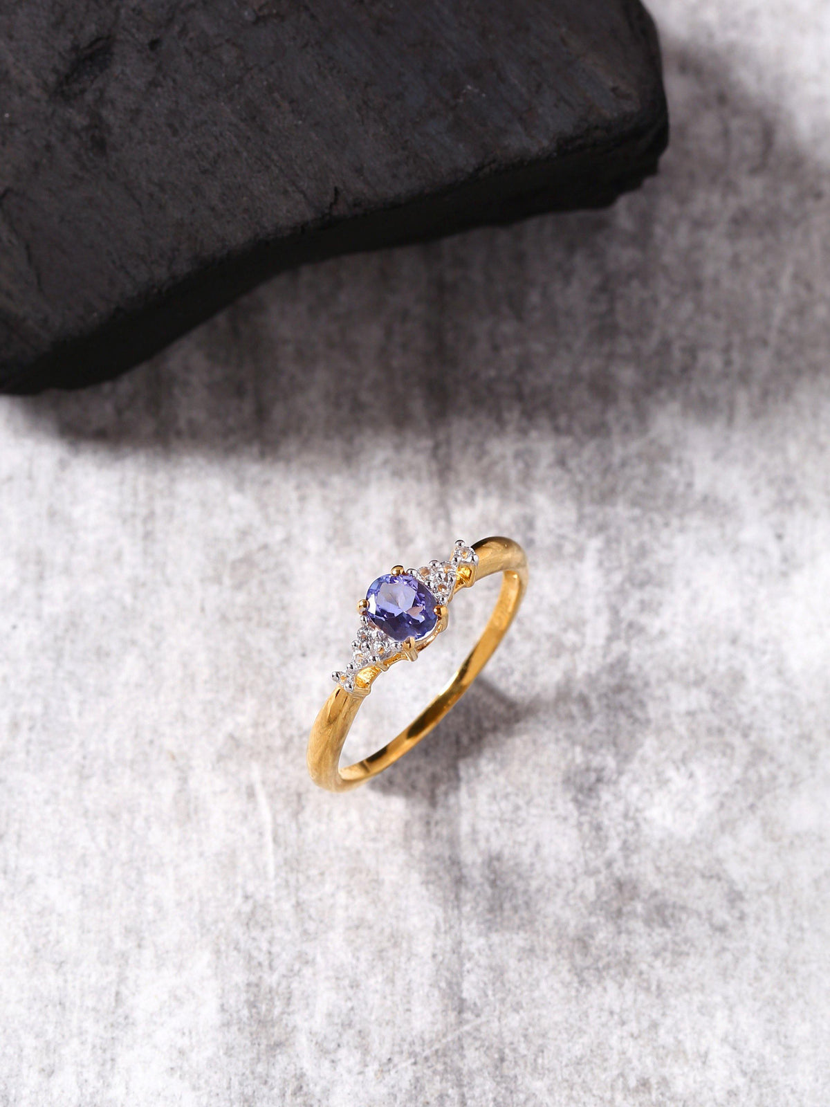 Tanzanite Solid 925 Sterling Silver Gold Plated Engagement Ring - YoTreasure