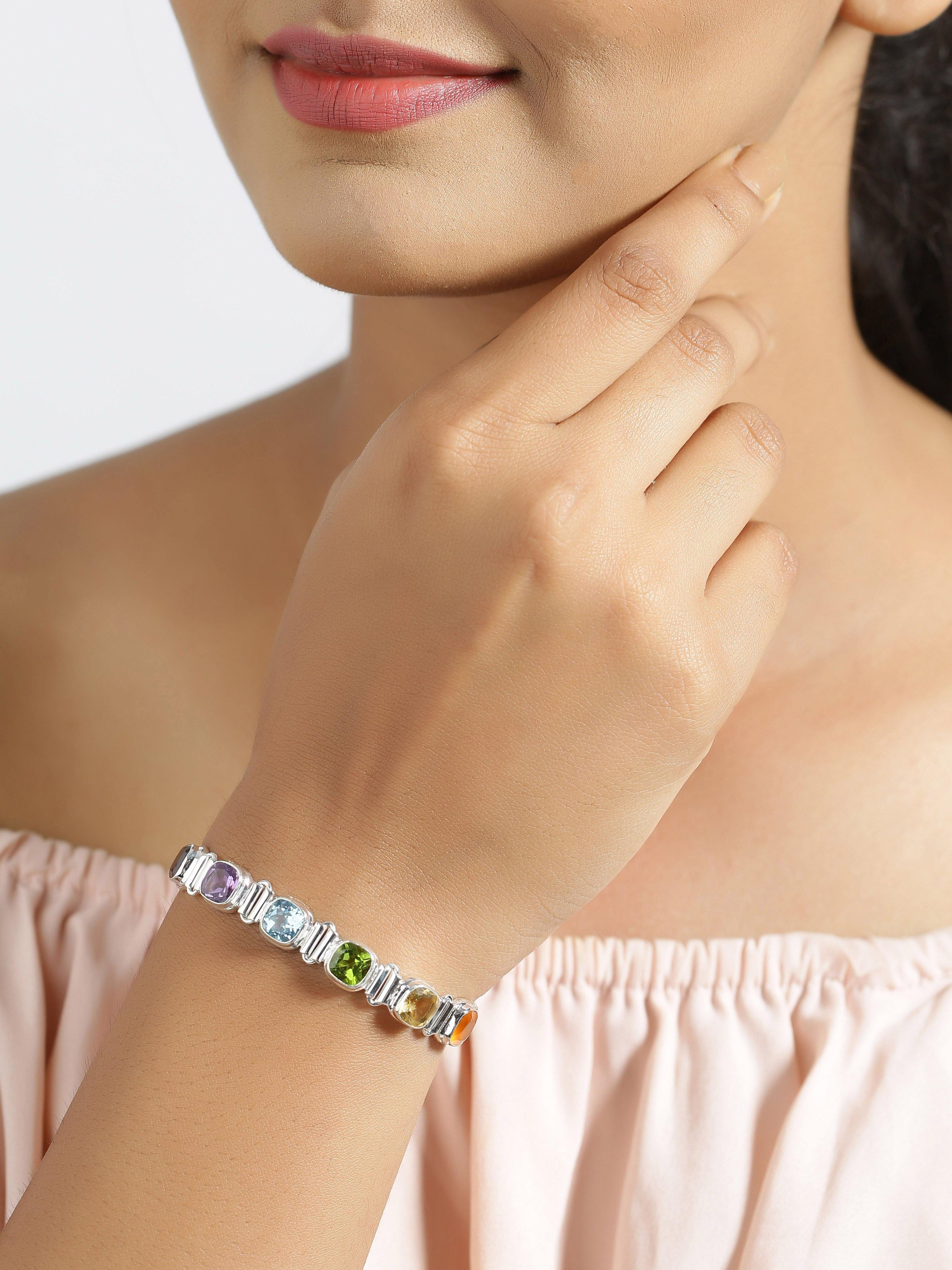 Chakra Stone Solid 925 Sterling Silver Link Chain Bracelet 8" - YoTreasure