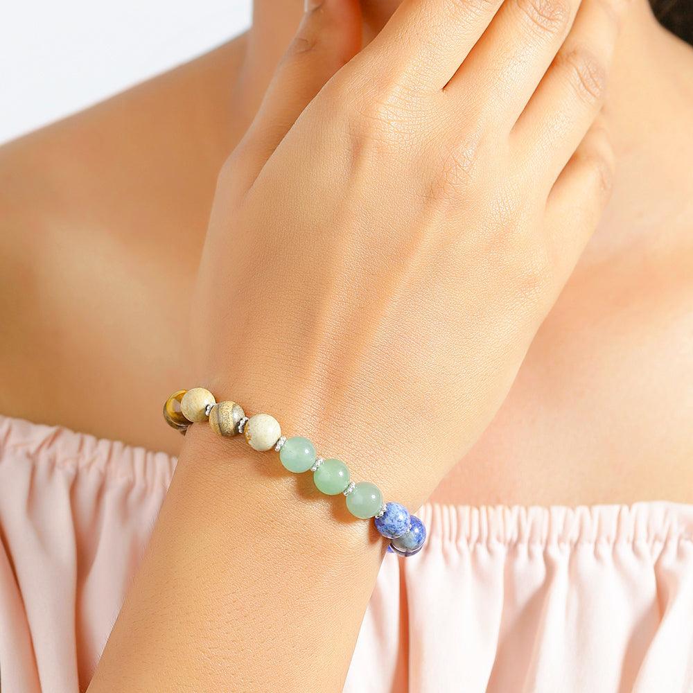 Chakra Stone Solid 925 Sterling Silver Bracelet 8" - YoTreasure