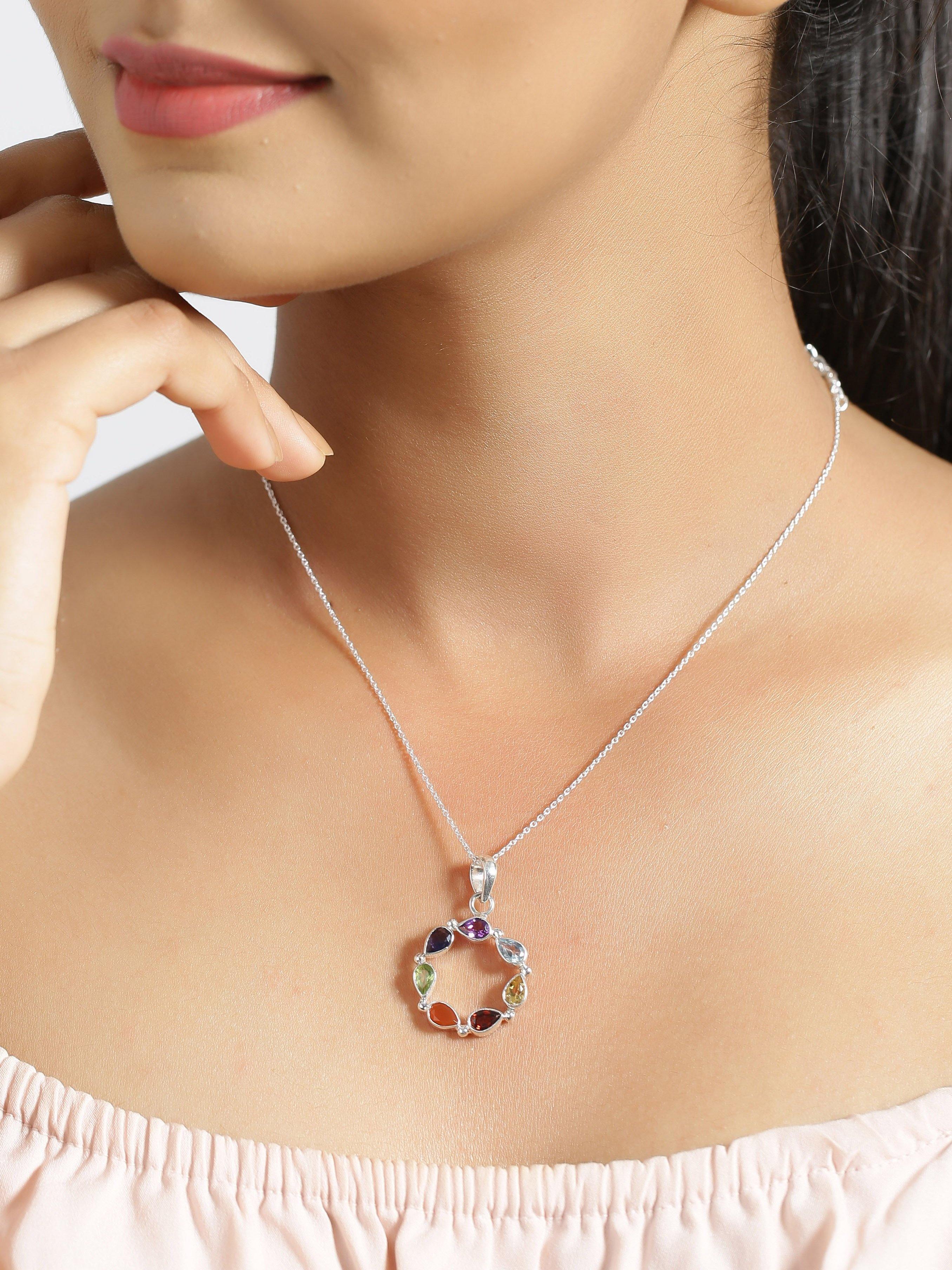 Chakra Stone Solid Sterling Silver Chain Pendant - YoTreasure