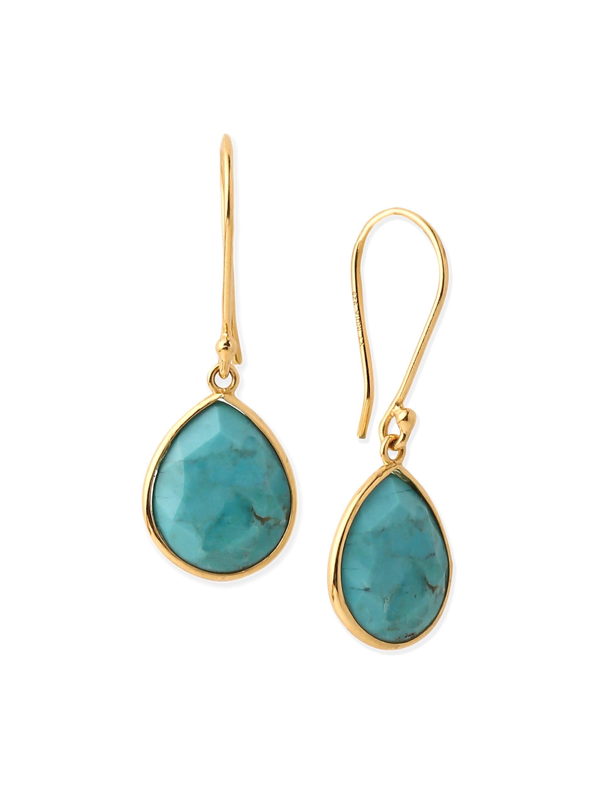 6.46 Ct Turquoise Solid 10k Yellow Gold Teardrop Dangle Earrings - YoTreasure