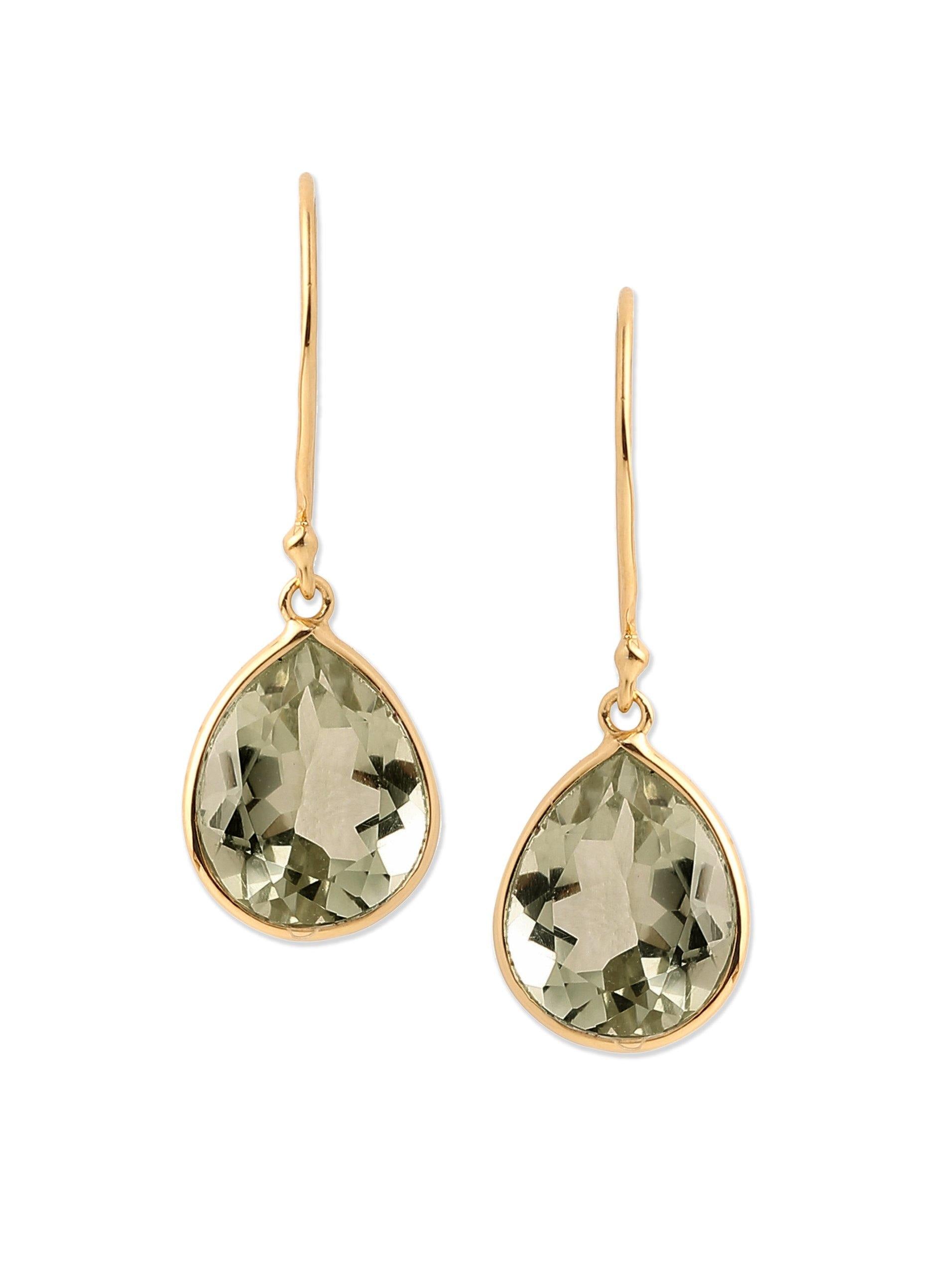 5.18 Ct Green Amethyst Solid 10k Yellow Gold Teardrop Dangle Earrings - YoTreasure