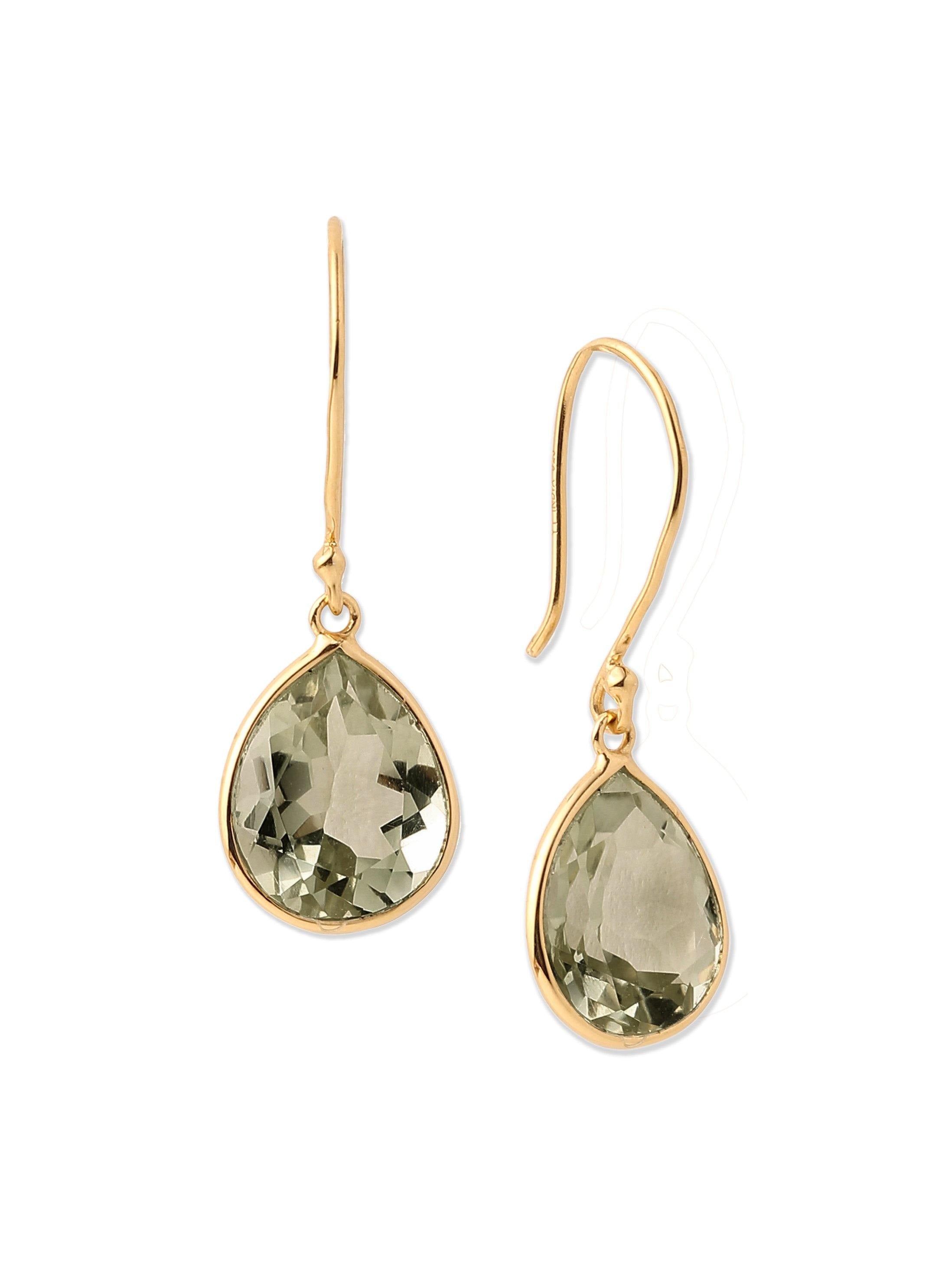 5.18 Ct Green Amethyst Solid 10k Yellow Gold Teardrop Dangle Earrings - YoTreasure