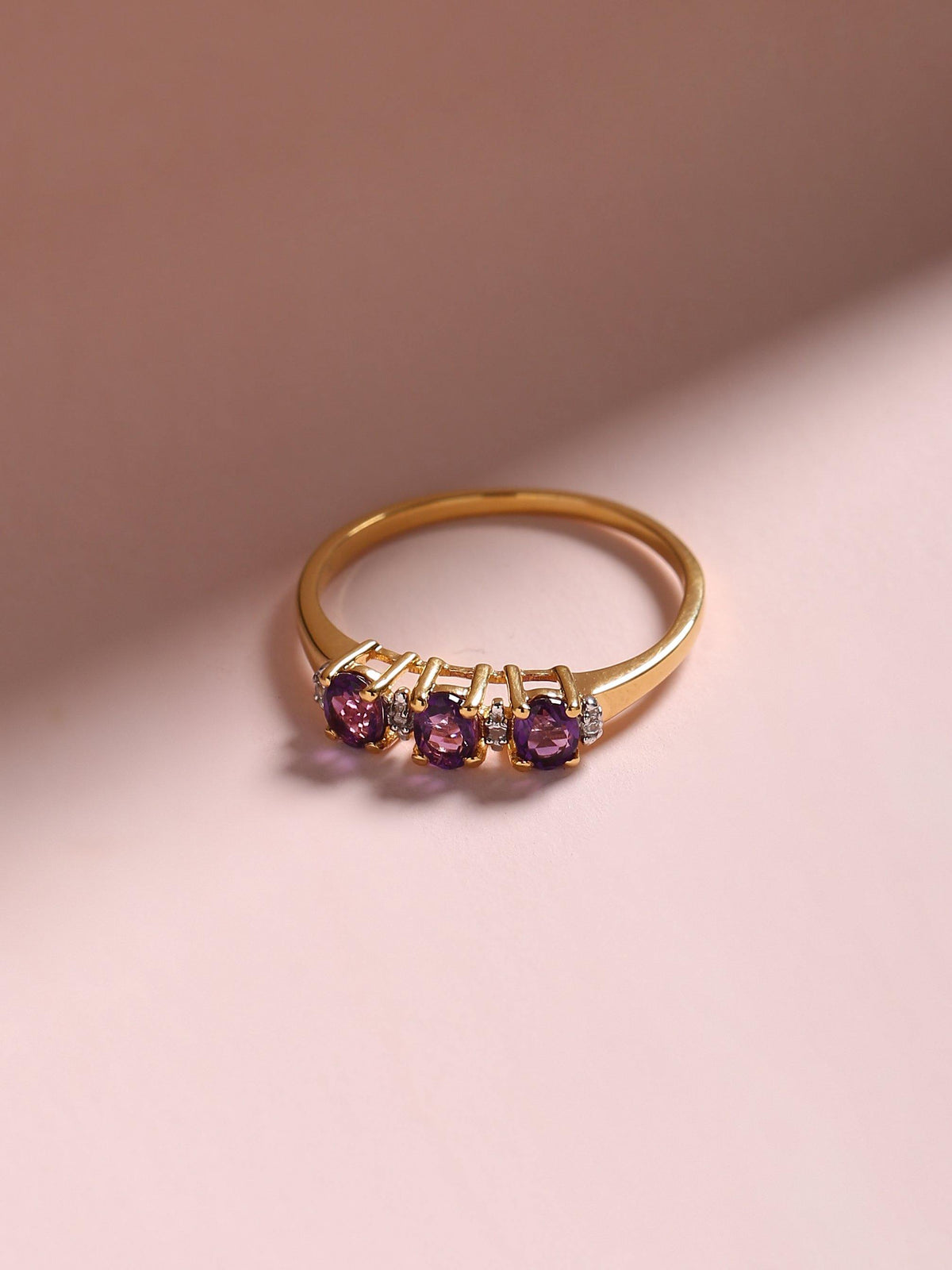 Amethyst White Topaz Solid 10K Yellow Gold Gemstone Ring - YoTreasure