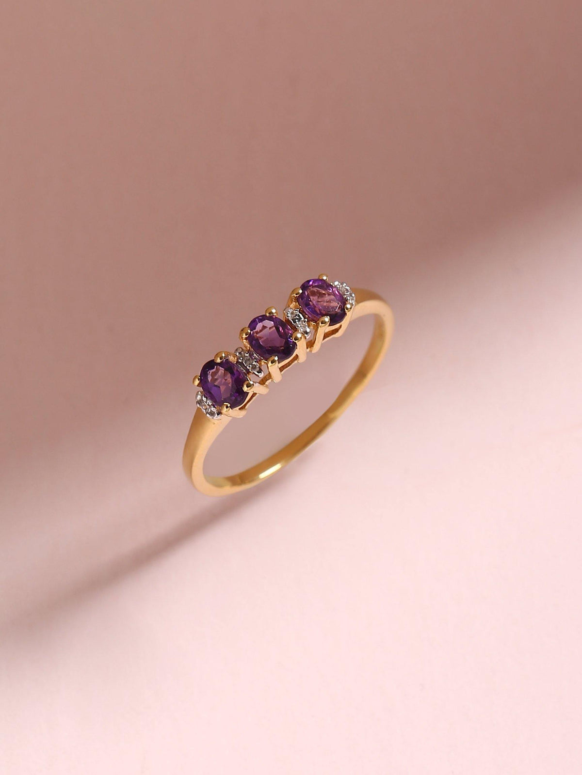 Amethyst White Topaz Solid 10K Yellow Gold Gemstone Ring - YoTreasure