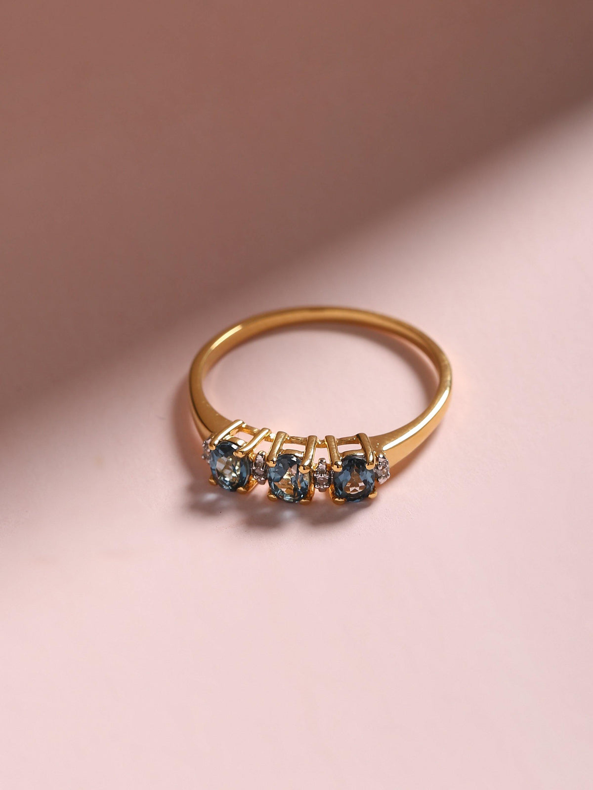 London Blue Topaz White Topaz Solid 10K Yellow Gold Gemstone Ring - YoTreasure
