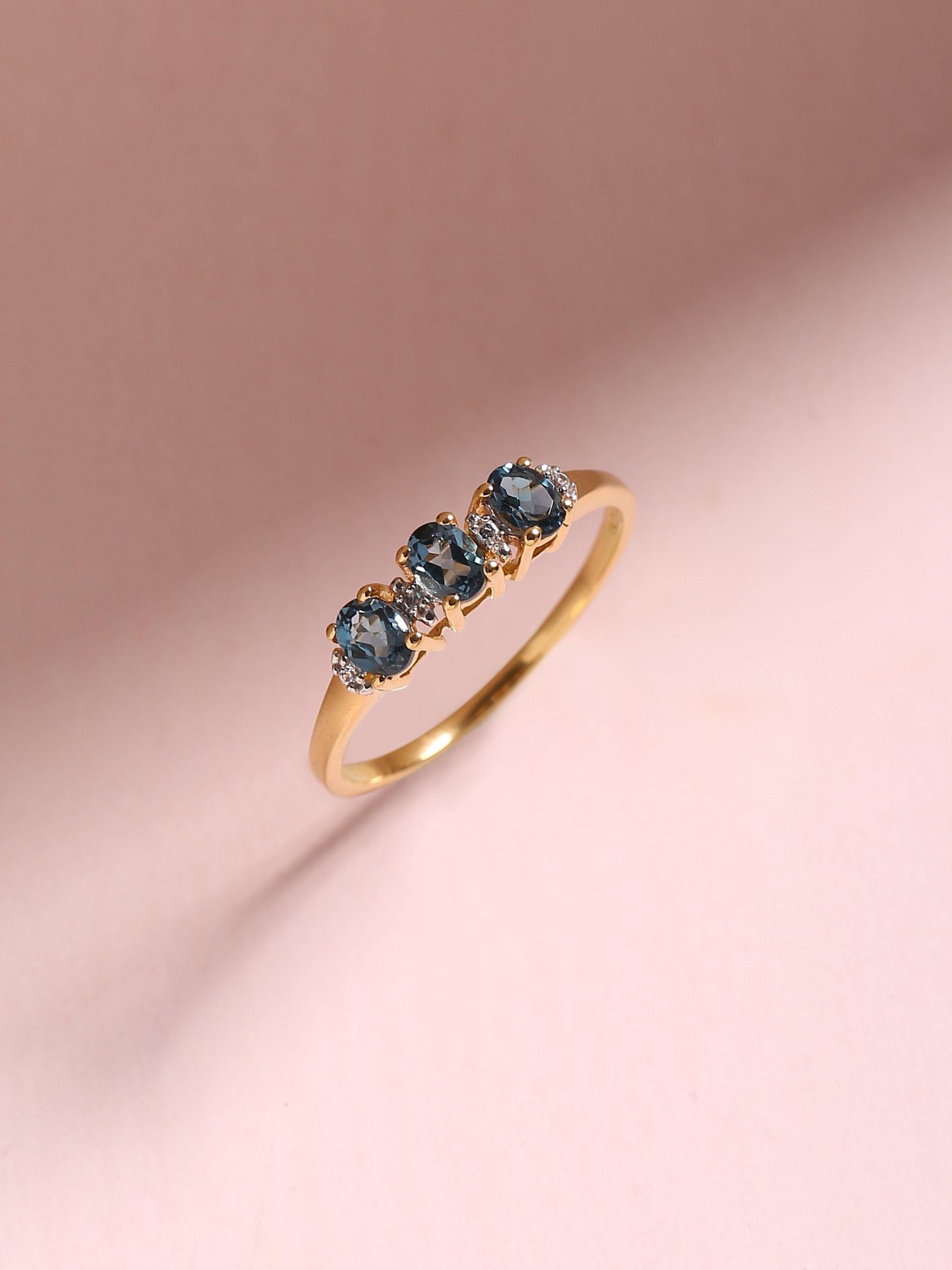 London Blue Topaz White Topaz Solid 10K Yellow Gold Gemstone Ring - YoTreasure