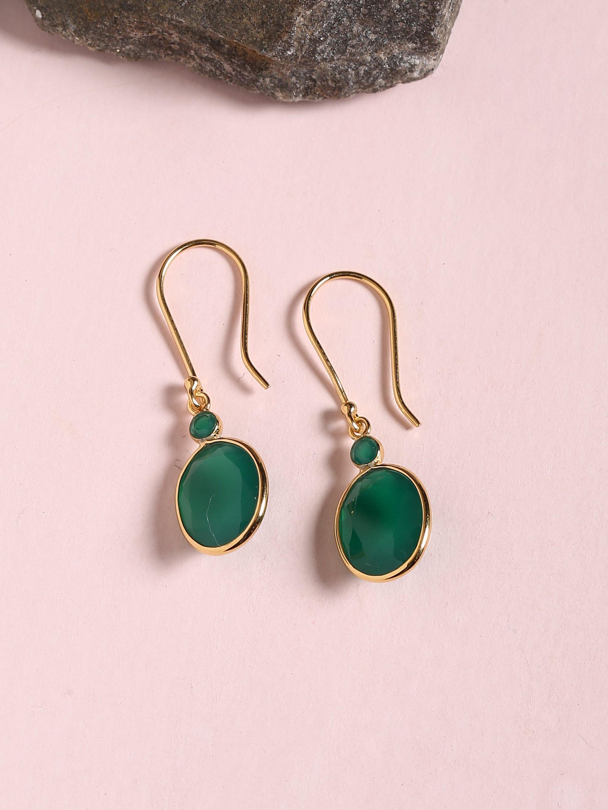 4.54 Ct. Green Onyx Solid 10k Yellow Gold Dangle Earrings Jewelry - YoTreasure
