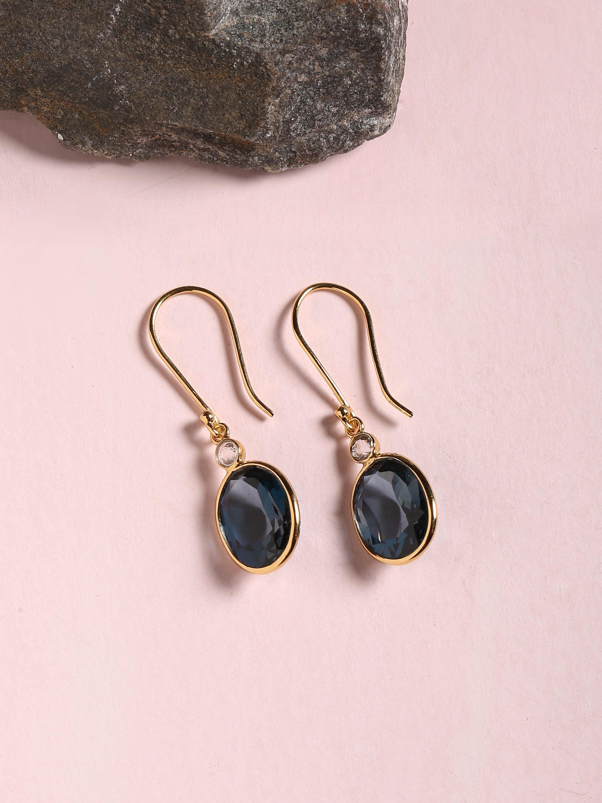 6.78 Ct. London Blue Topaz Solid 10k Yellow Gold Dangle Earrings Jewelry - YoTreasure