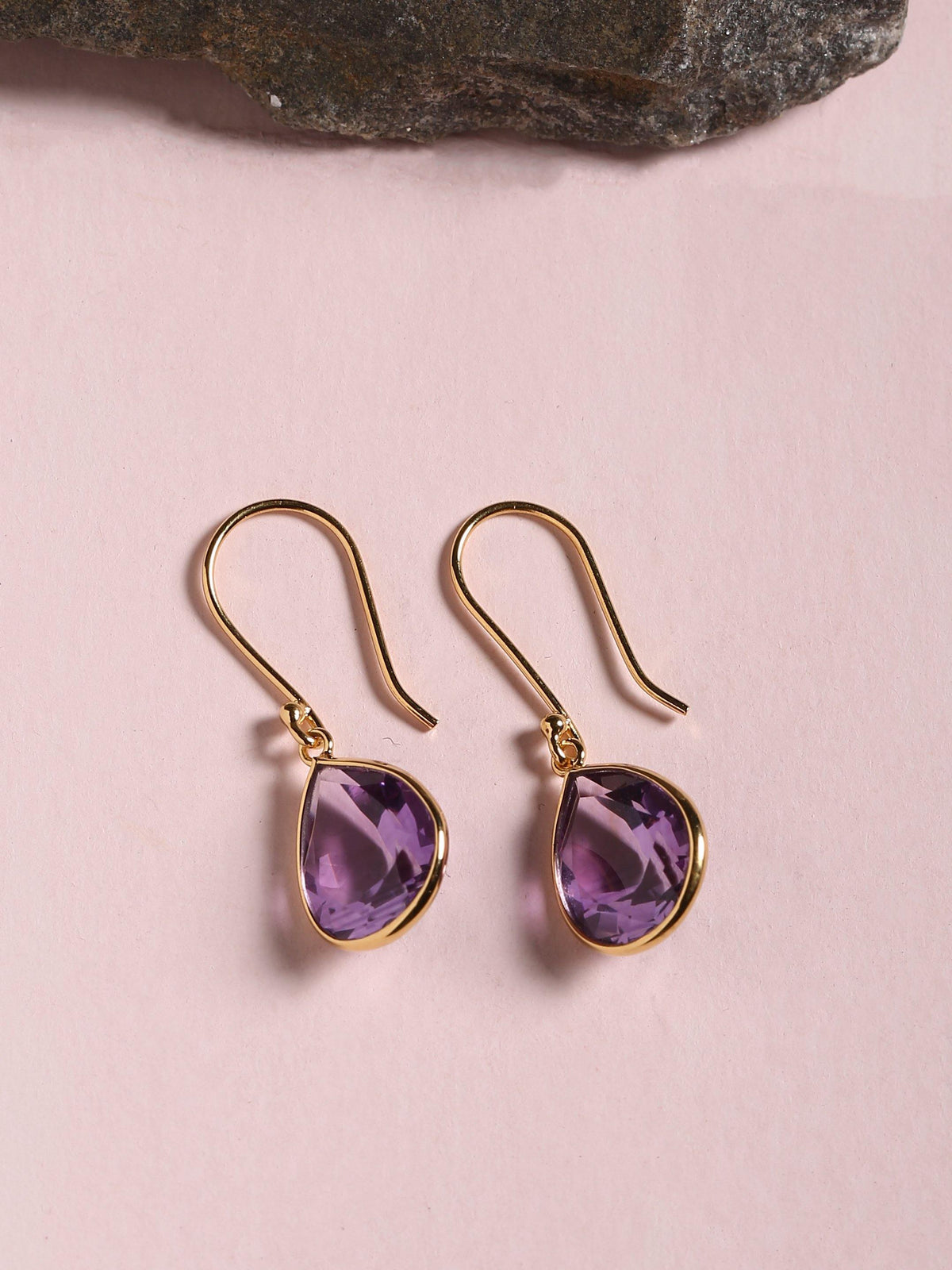 5.18 Ct Amethyst Solid 10k Yellow Gold Teardrop Dangle Earrings - YoTreasure