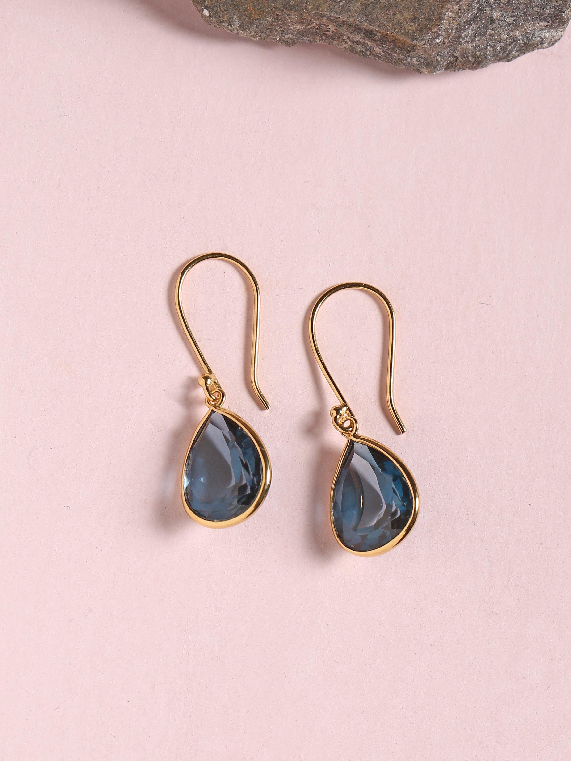 7.20 Ct London Blue Topaz Solid 10k Yellow Gold Teardrop Dangle Earrings - YoTreasure