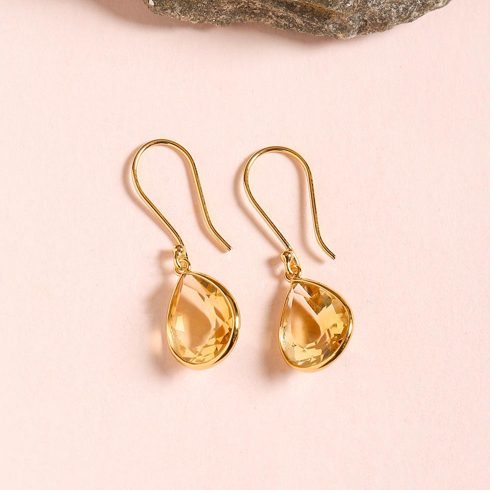 5.20 Ct Citrine Solid 10k Yellow Gold Teardrop Dangle Earrings - YoTreasure