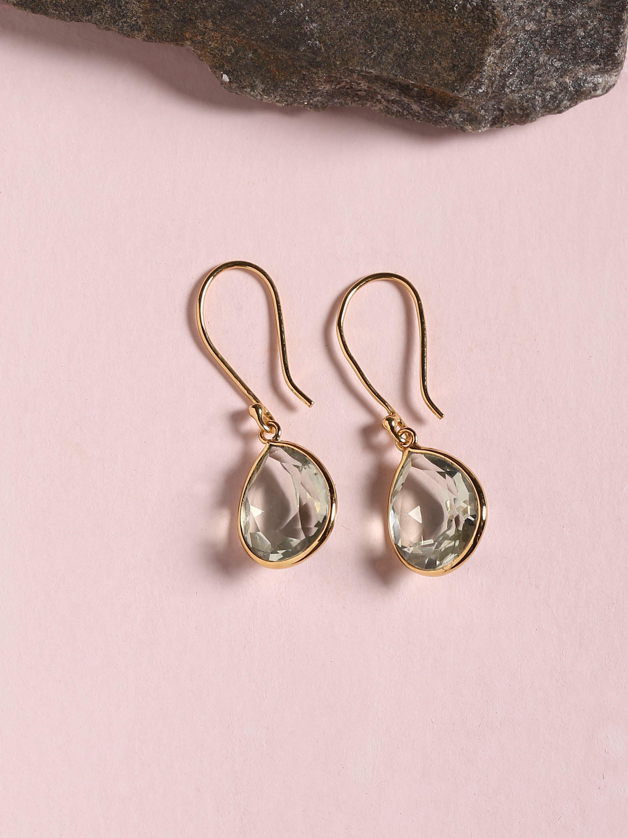 5.18 Ct Green Amethyst Solid 10k Yellow Gold Teardrop Dangle Earrings - YoTreasure