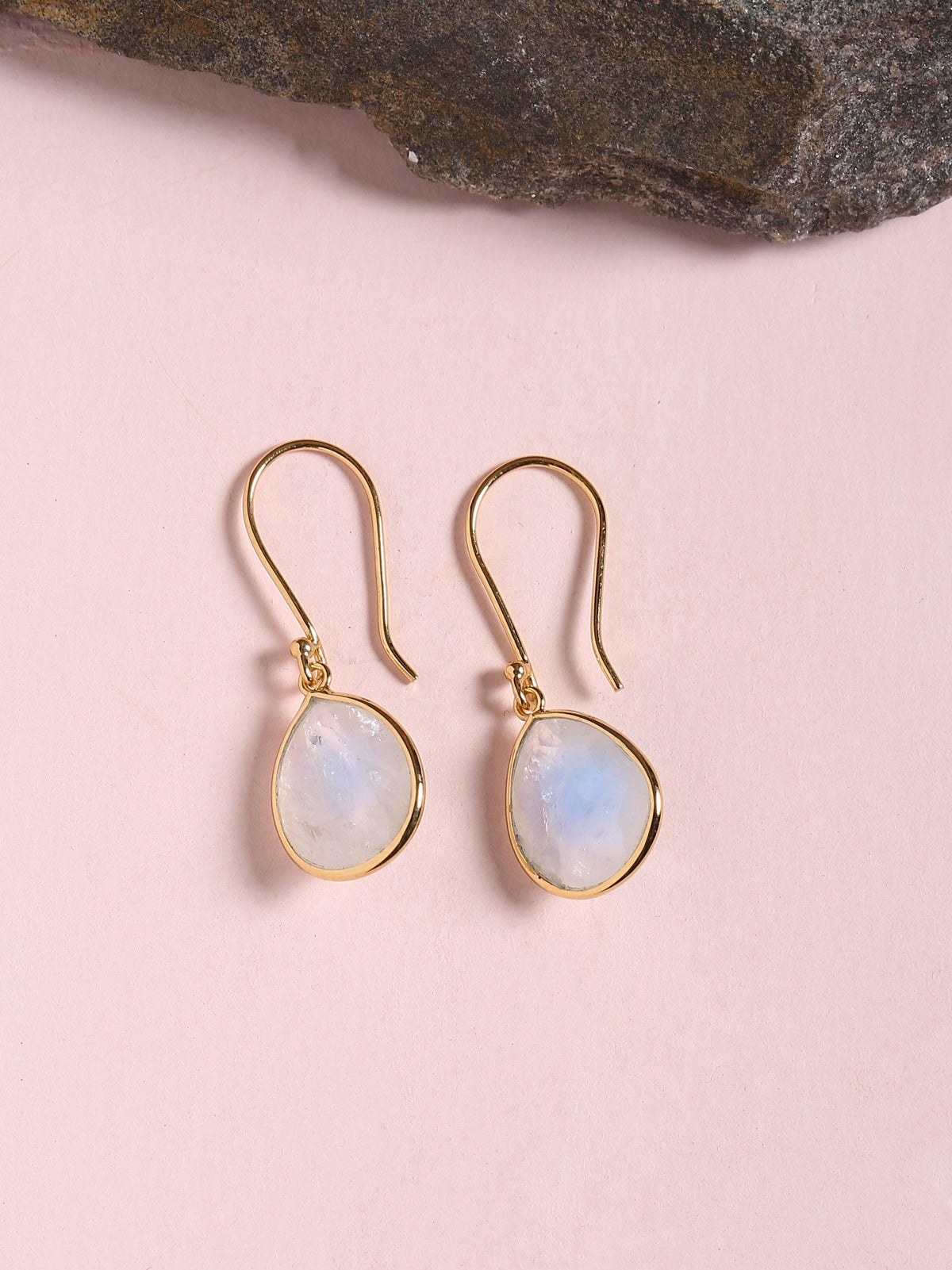 4.60 Ct Moonstone Solid 10k Yellow Gold Teardrop Dangle Earrings - YoTreasure