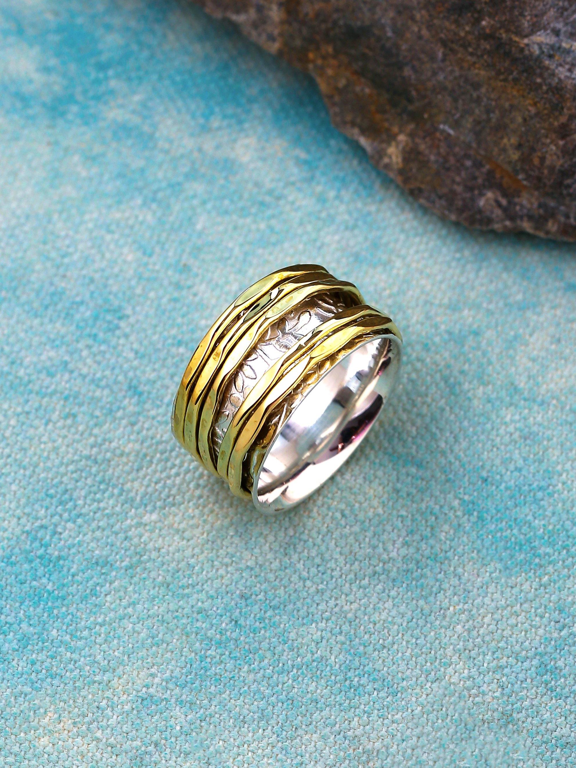 Solid 925 Sterling Silver Brass Meditation Spinning Ring Jewelry - YoTreasure