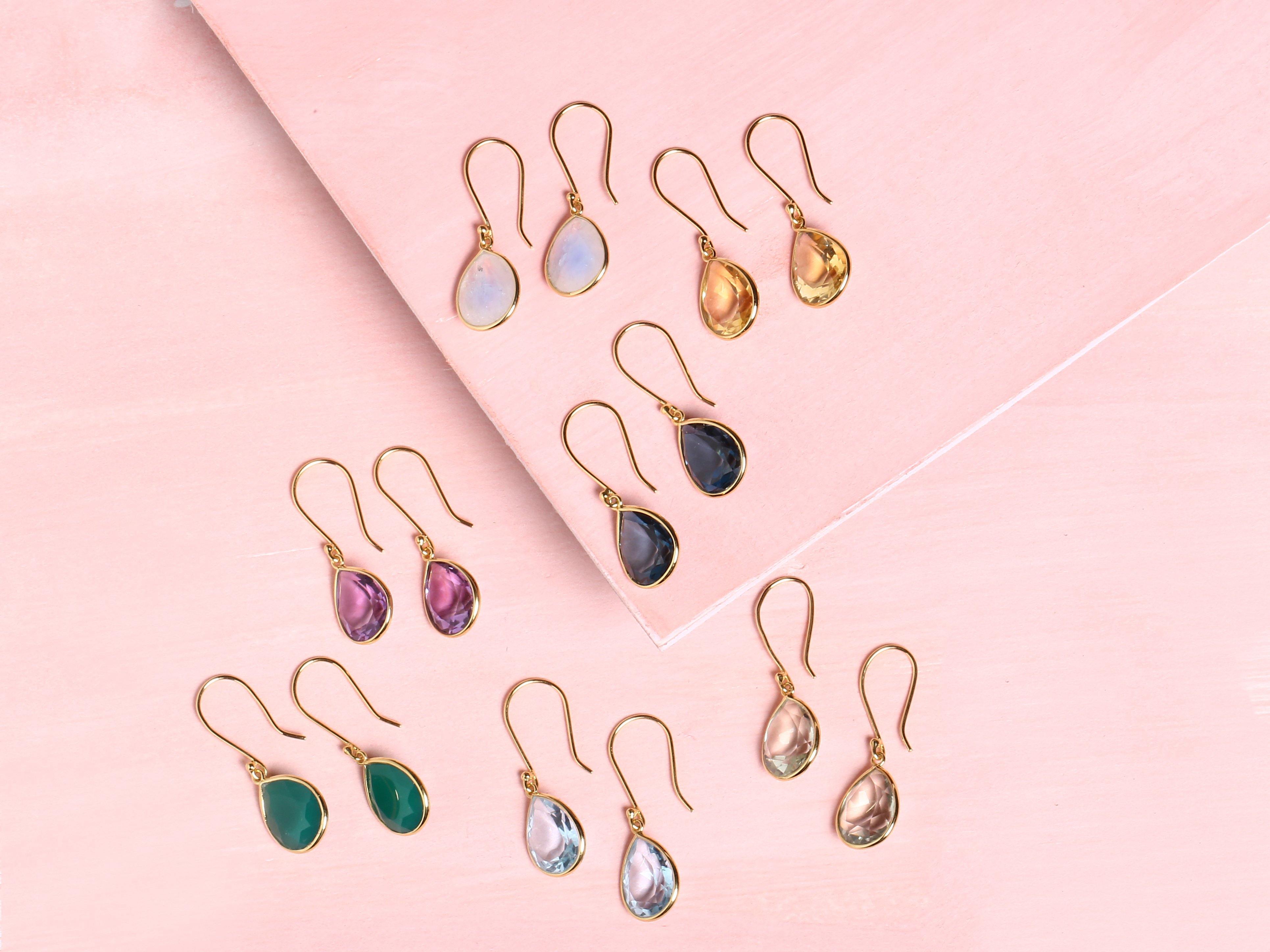 6.46 Ct Turquoise Solid 10k Yellow Gold Teardrop Dangle Earrings - YoTreasure