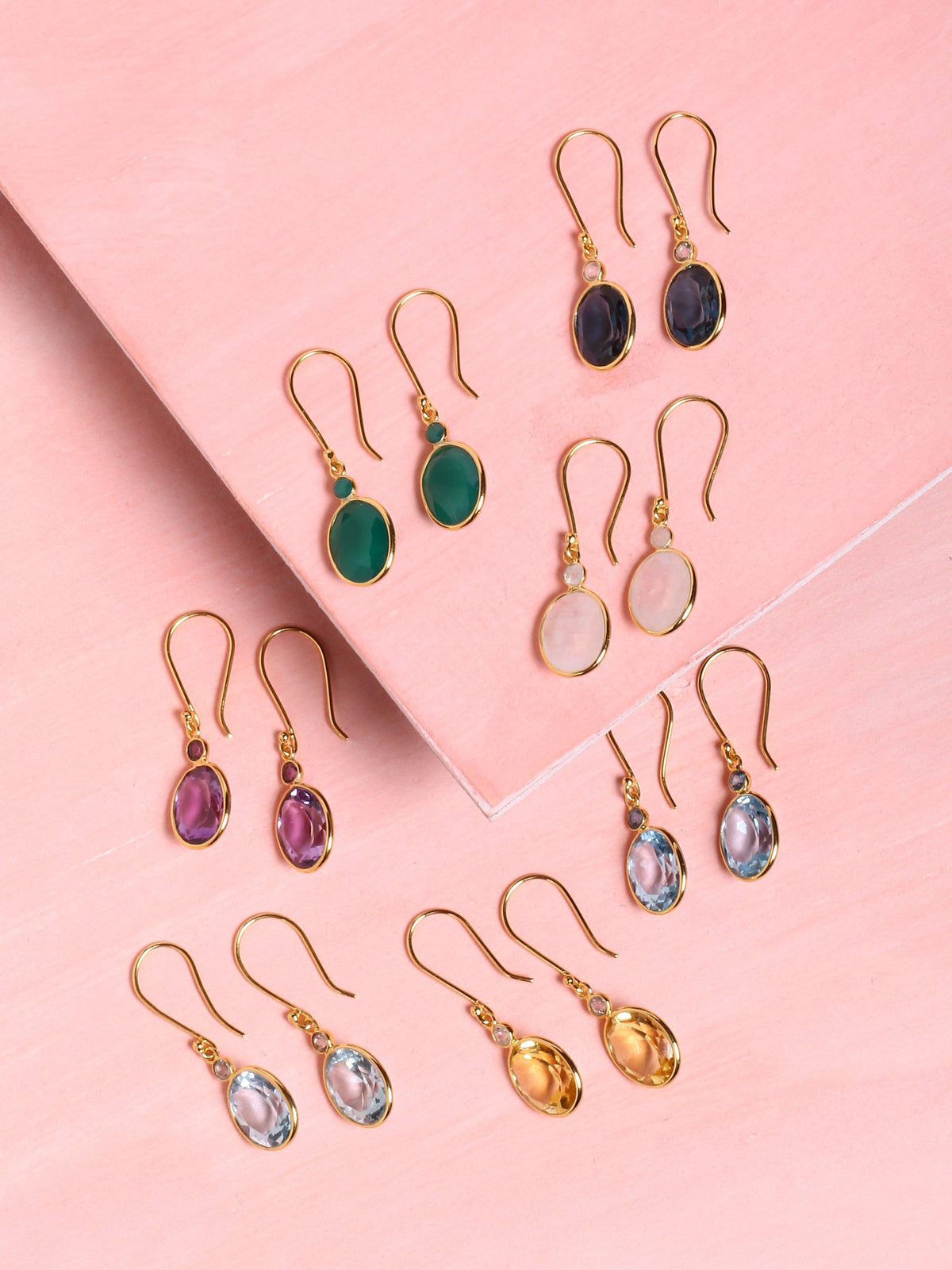 4.08 Ct. Rainbow Moonstone Solid 10k Yellow Gold Dangle Earrings Jewelry - YoTreasure