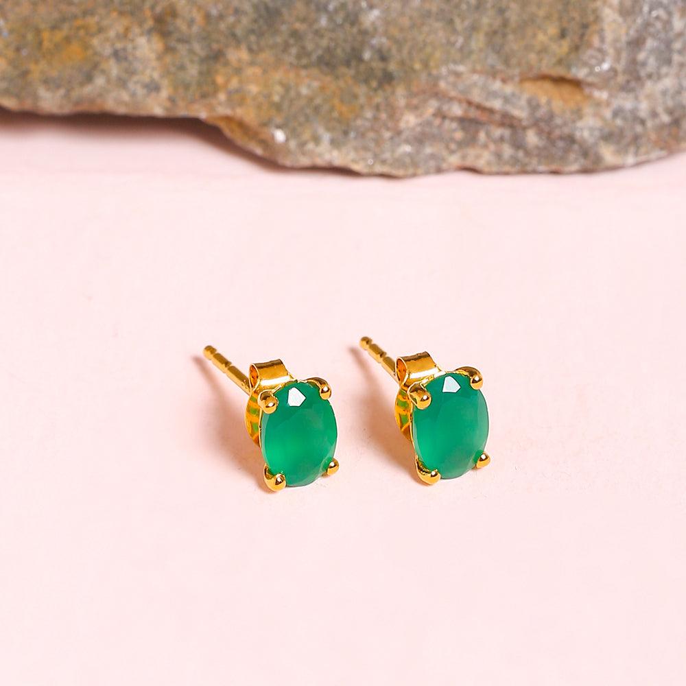1.34 Ct. Green Onyx Solid 10K Yellow Gold Stud Earrings - YoTreasure