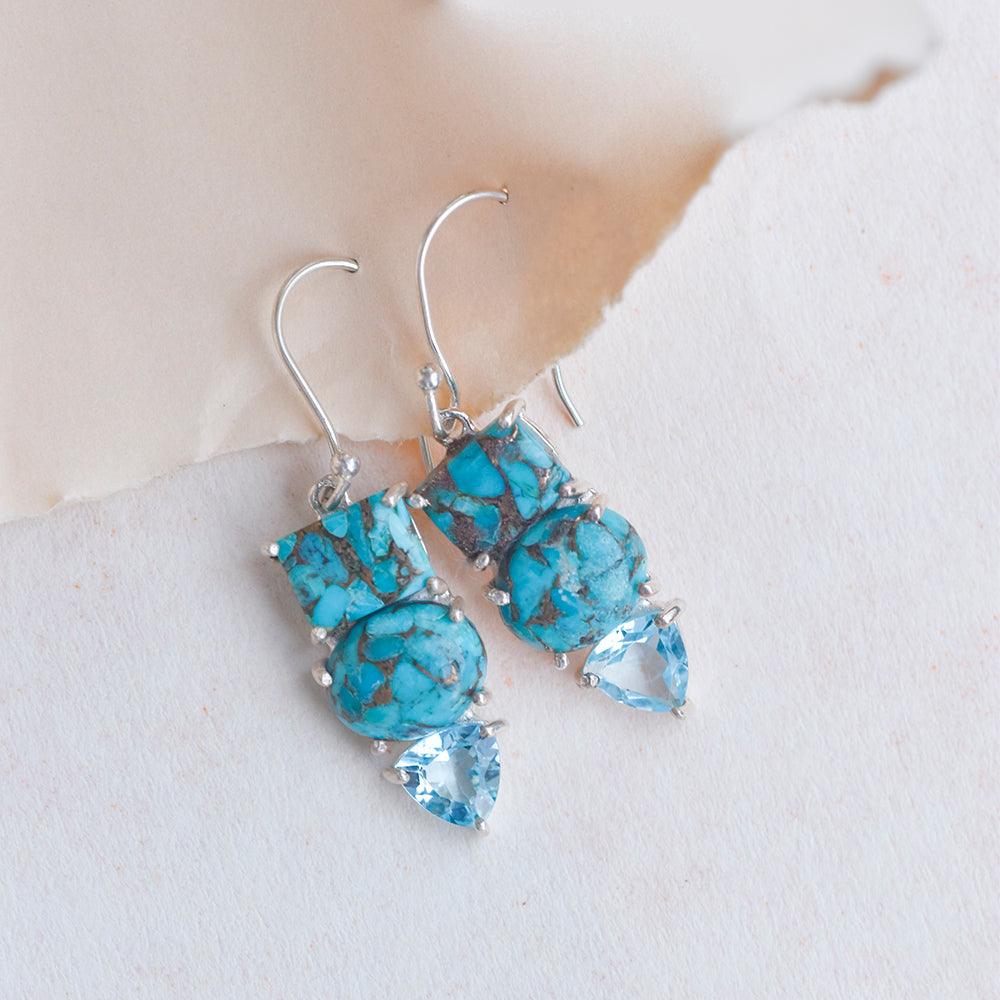 Turquoise Blue Topaz Solid 925 Sterling Silver Dangle Earrings Jewelry - YoTreasure