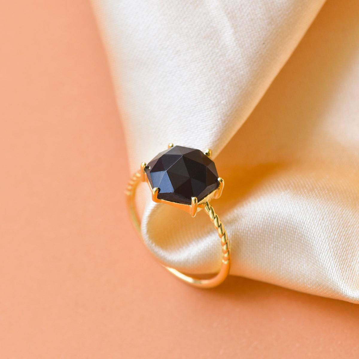 Black Onyx Solitaire Ring 14k Gold Over 925 Silver Jewelry - YoTreasure
