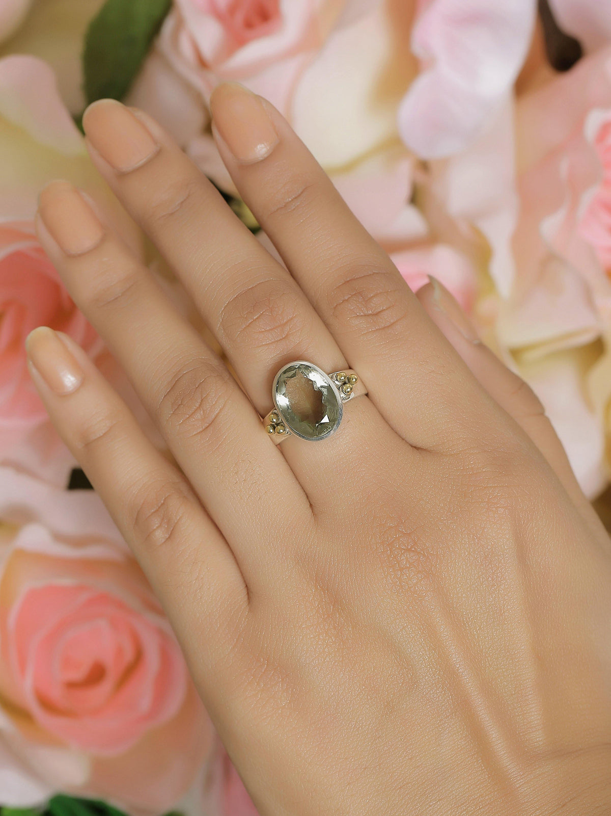 Green Amethyst Solid 925 Sterling Silver Brass Ring Jewelry - YoTreasure