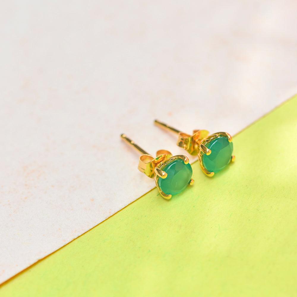 1.50 Ct. Green Onyx Solid 10k Yellow Gold Stud Earrings - YoTreasure