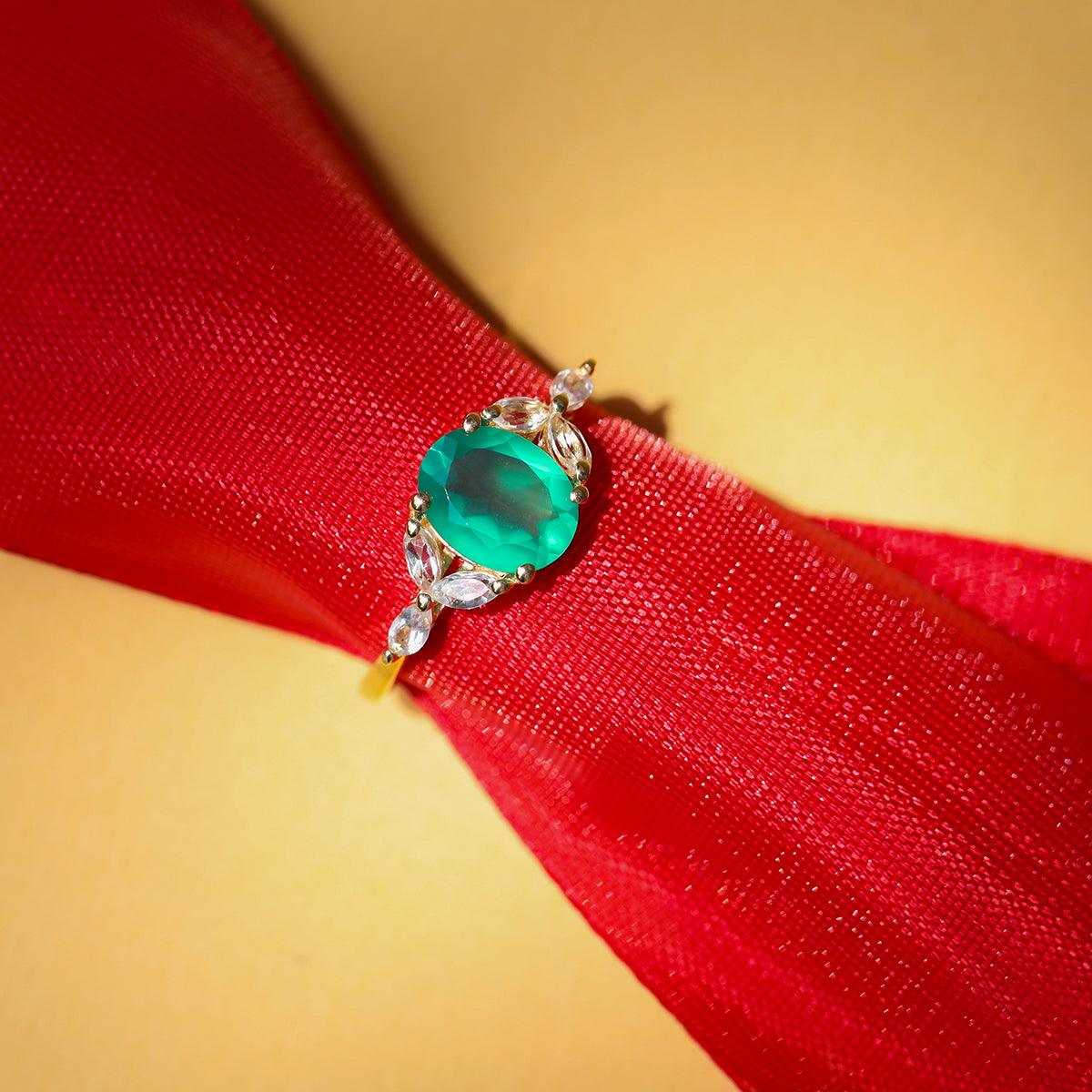 Green Onyx & White Topaz 14k Gold Over 925 Silver Ring - YoTreasure