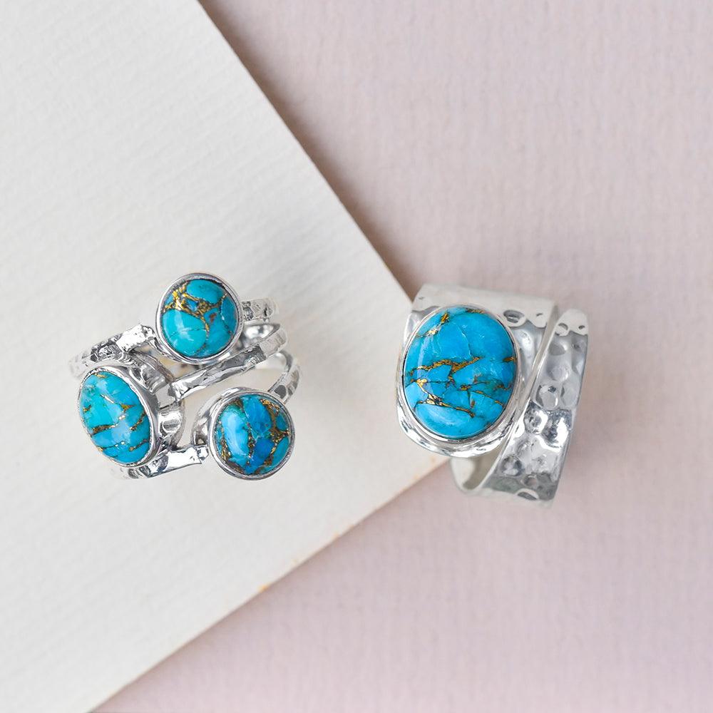 Blue Copper Turquoise Solid 925 Sterling Silver Designer Ring - YoTreasure