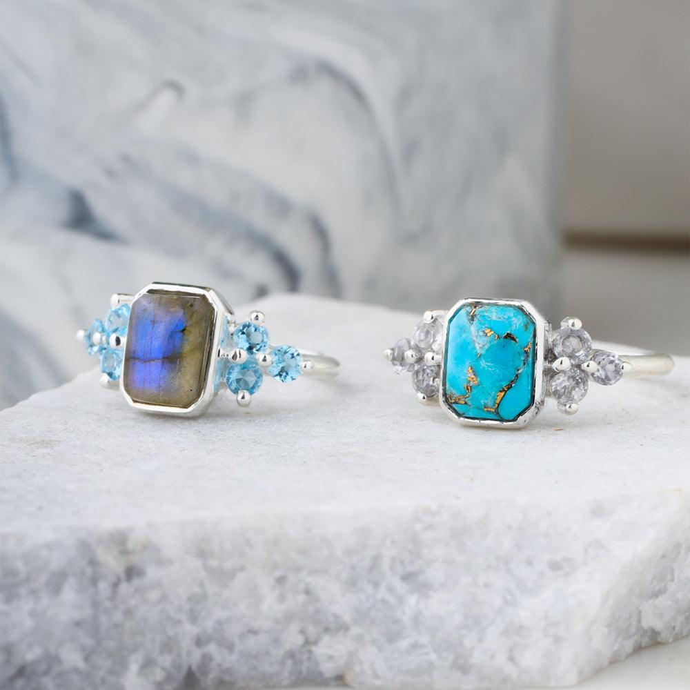 Labradorite Swiss Blue Topaz Solid 925 Sterling Silver Promise Ring - YoTreasure