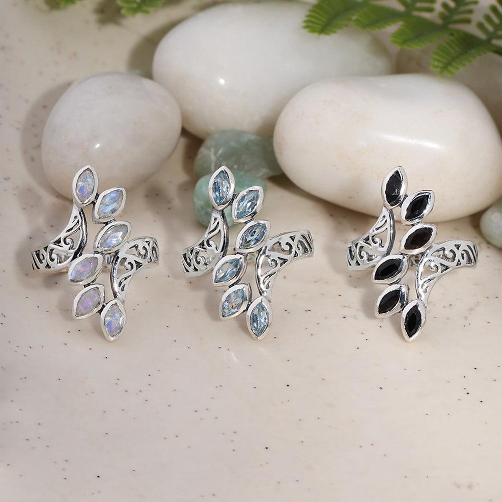 Rainbow Moonstone Solid 925 Sterling Silver Leaf Design Ring Jewelry - YoTreasure