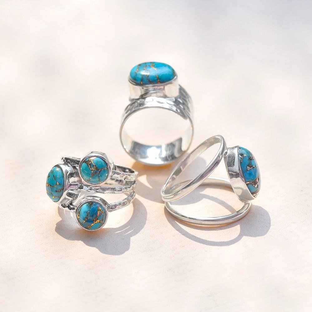 Blue Copper Turquoise Solid 925 Sterling Silver Designer Ring - YoTreasure