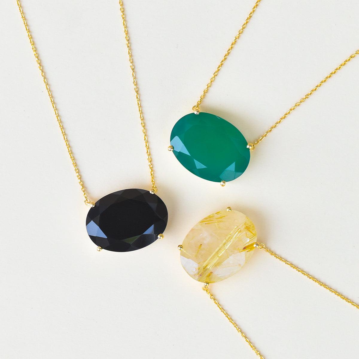 Black Onyx Necklace 14K Gold Plated 925 Silver Chain Pendant Necklace Jewelry - YoTreasure