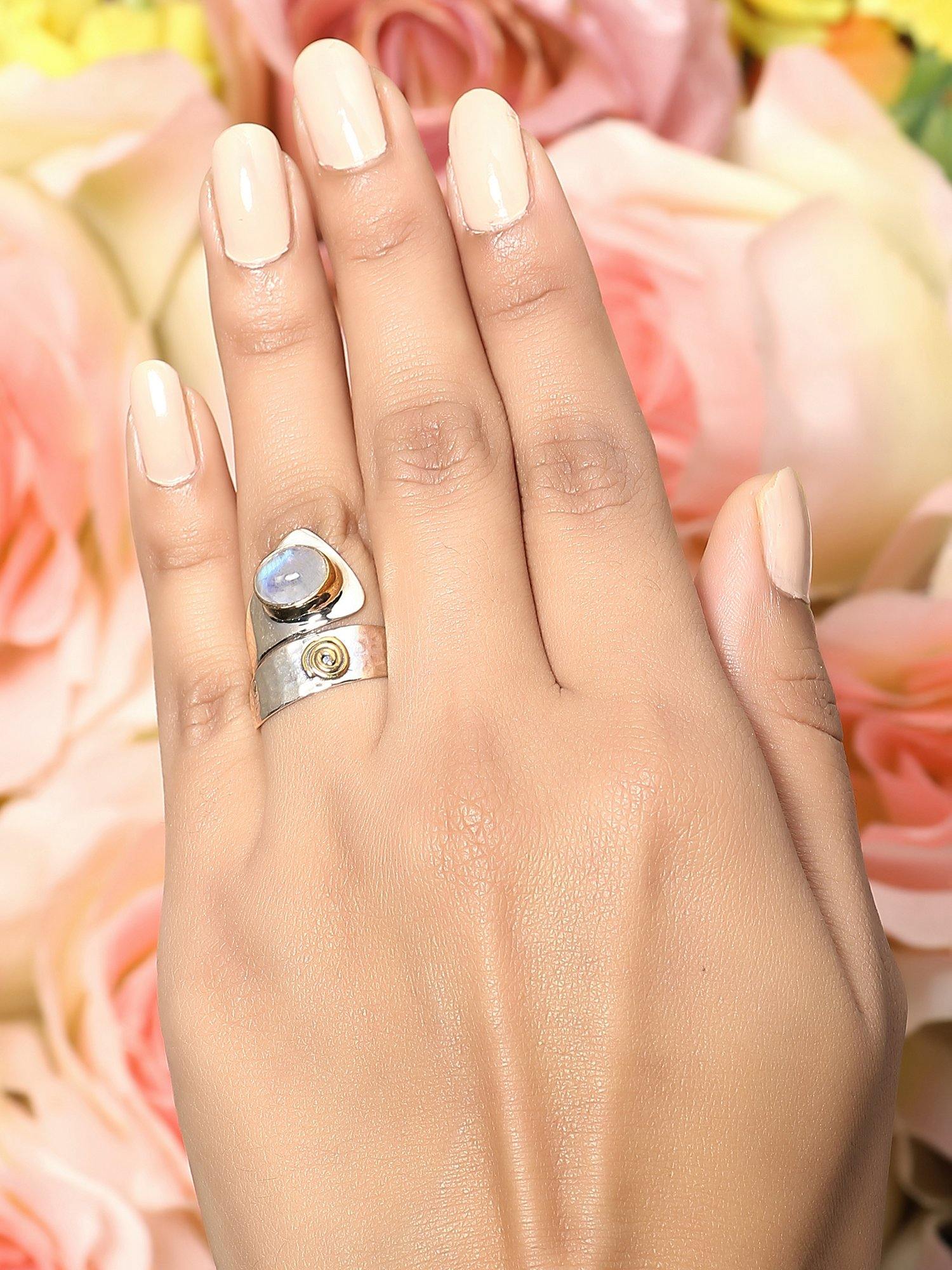 Moonstone Ring Solid 925 Sterling Silver Brass Gemstone Jewelry - YoTreasure