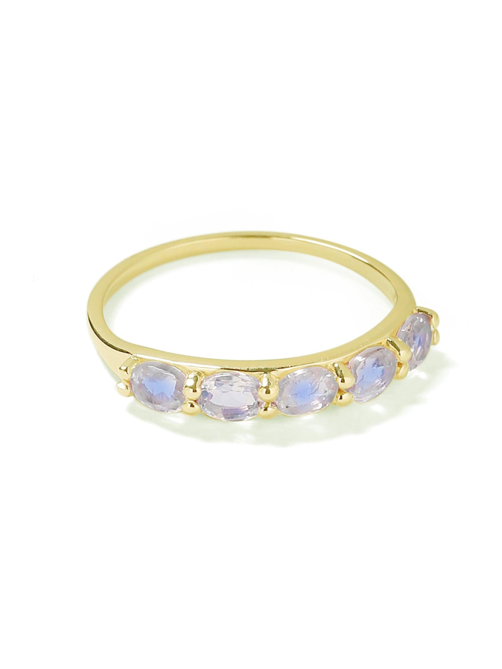 Rainbow Moonstone Solid 10K Yellow Gold Gemstone Ring - YoTreasure