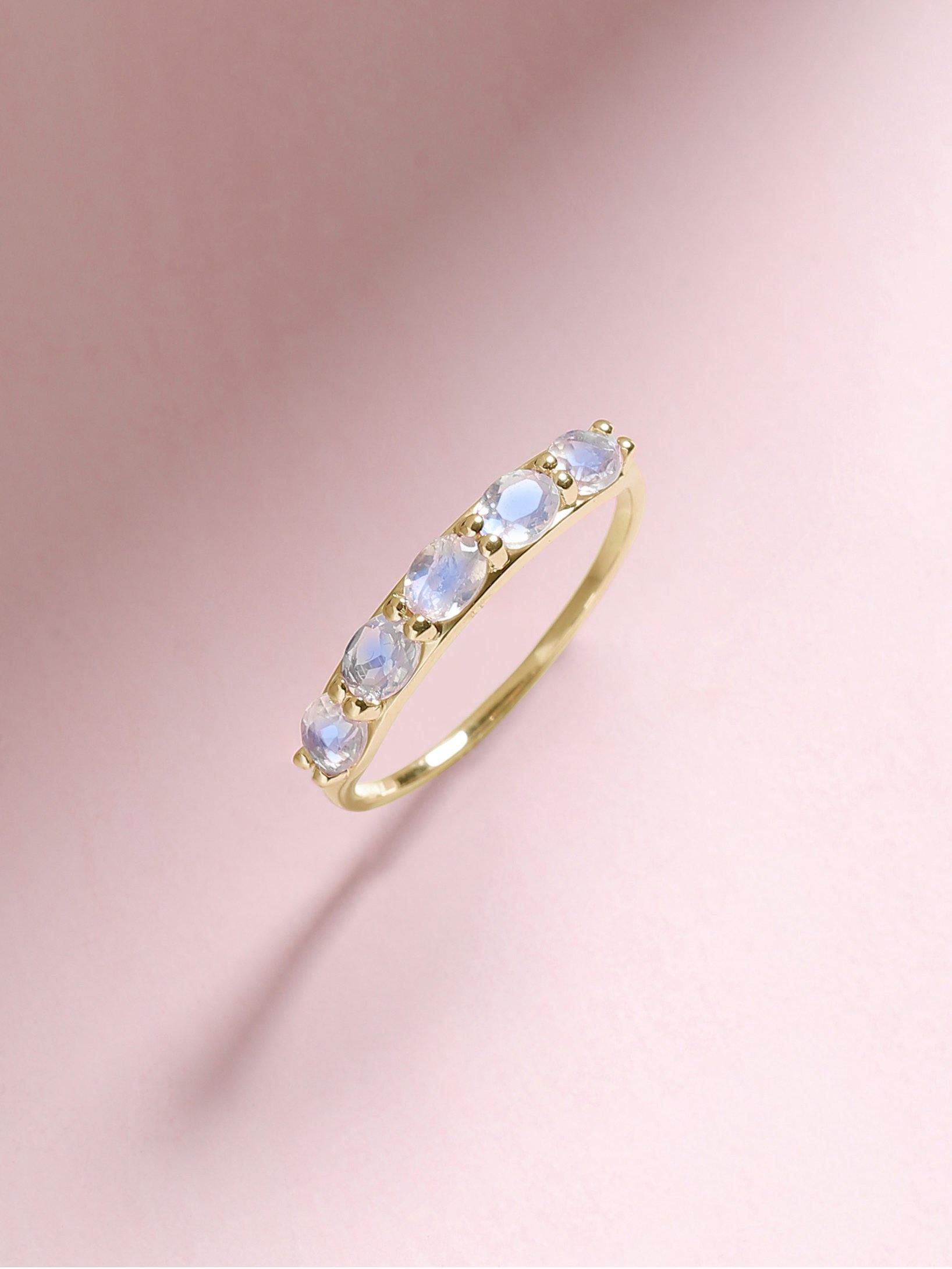 Rainbow Moonstone Solid 10K Yellow Gold Gemstone Ring - YoTreasure