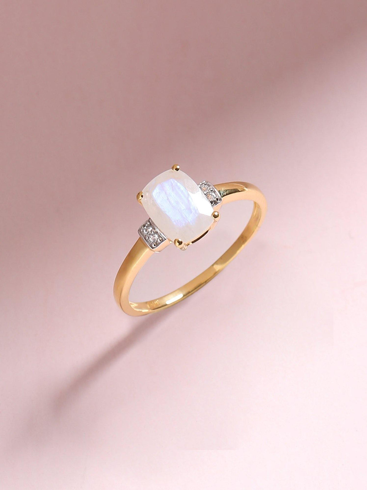 1.72 Cts Rainbow Moonstone Solid 10k Yellow Gold Princess Ring - YoTreasure