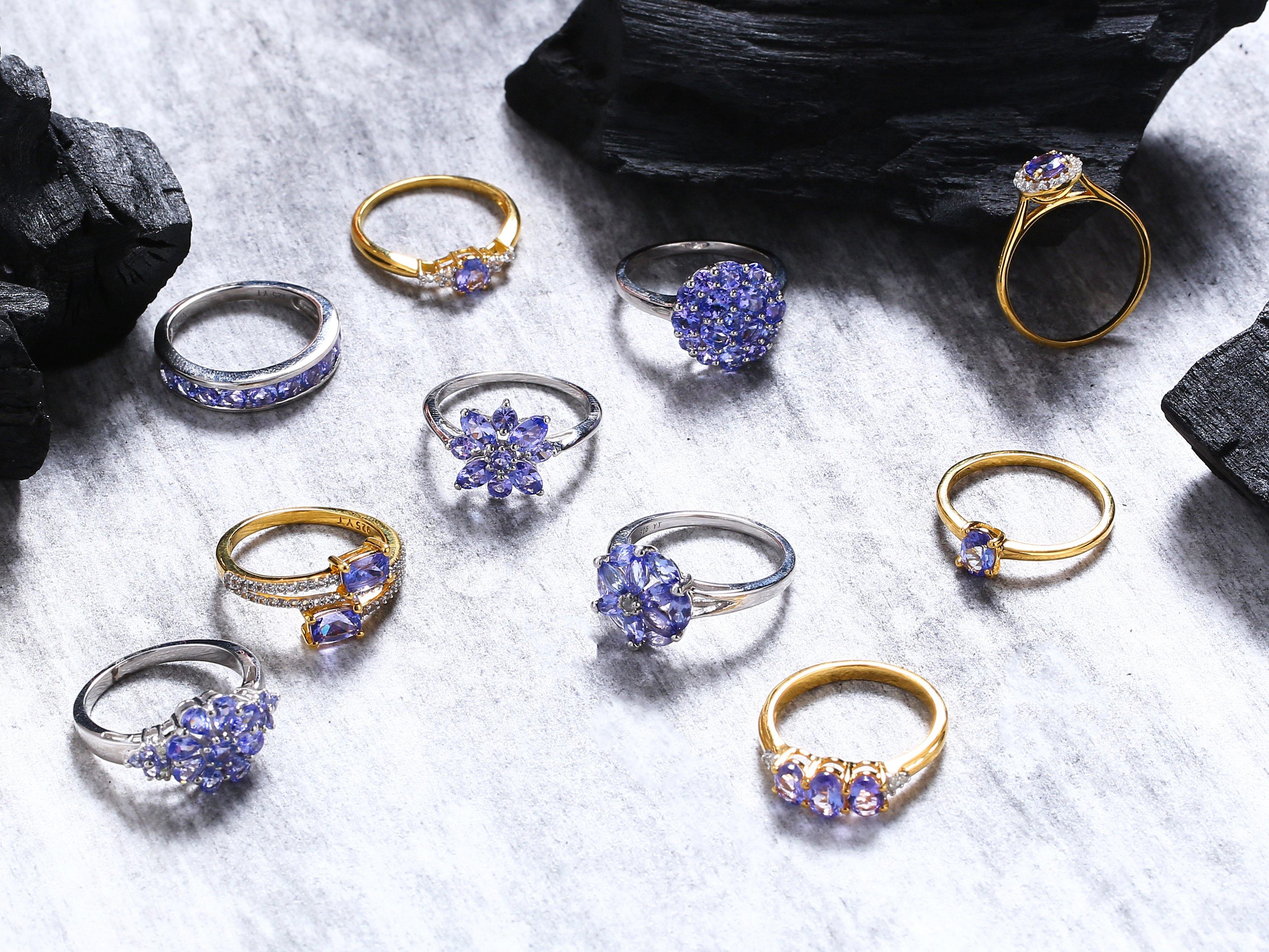 Tanzanite Solid 925 Sterling Silver Gold Plated Cluster Ring Jewelry - YoTreasure