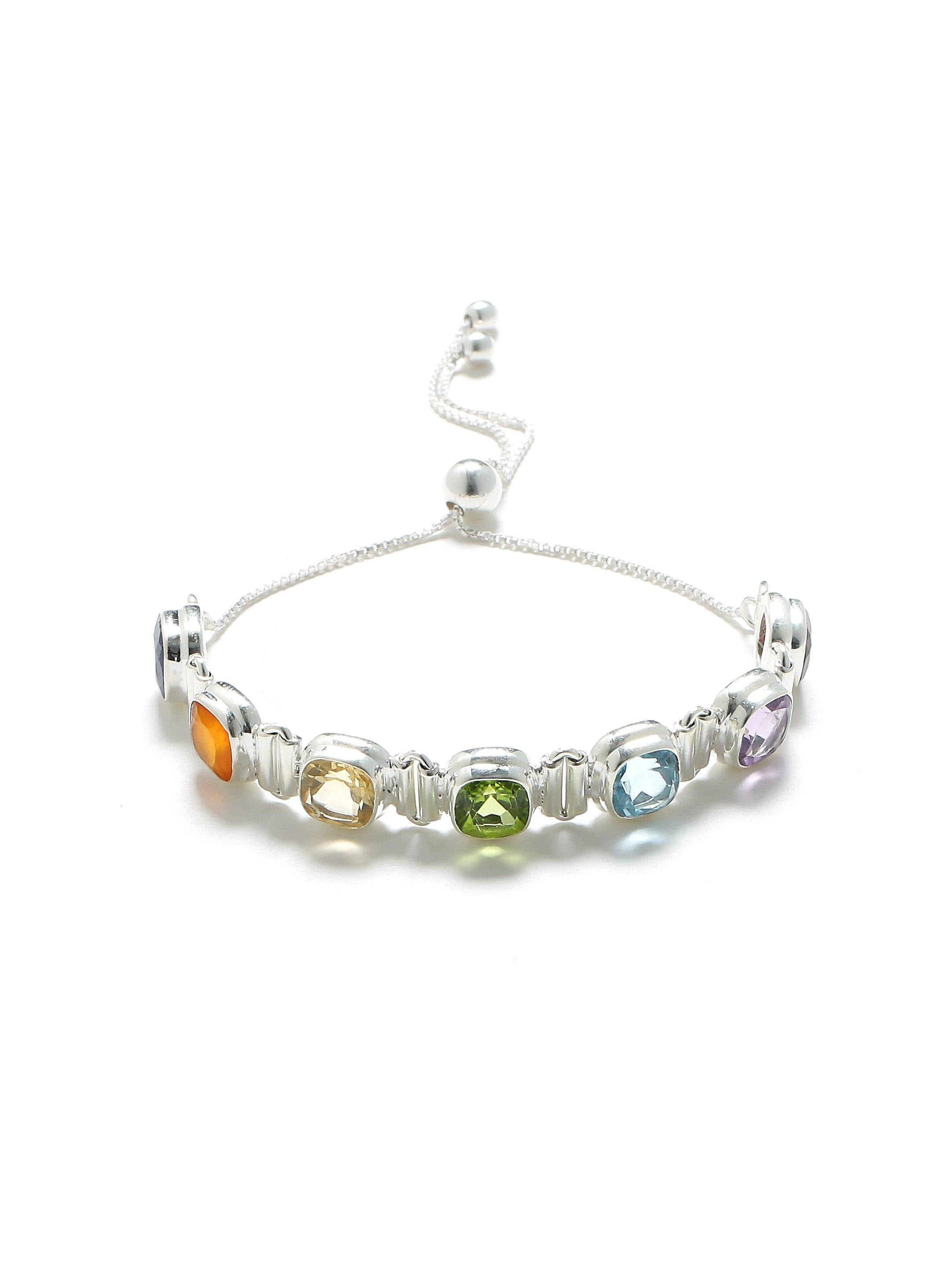 Chakra Stone Solid 925 Sterling Silver Link Chain Bracelet 8" - YoTreasure