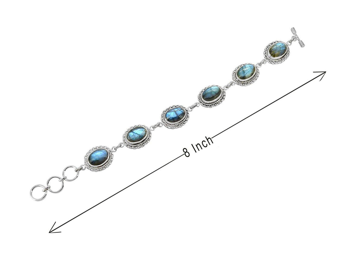 Labradorite Solid 925 Sterling Silver Link Chain Bracelet Jewelry - YoTreasure