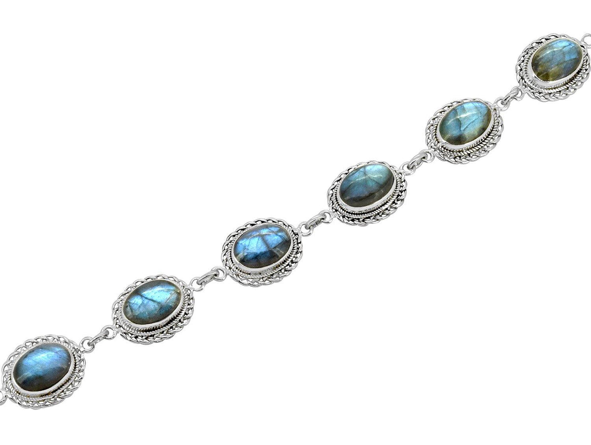 Labradorite Solid 925 Sterling Silver Link Chain Bracelet Jewelry - YoTreasure