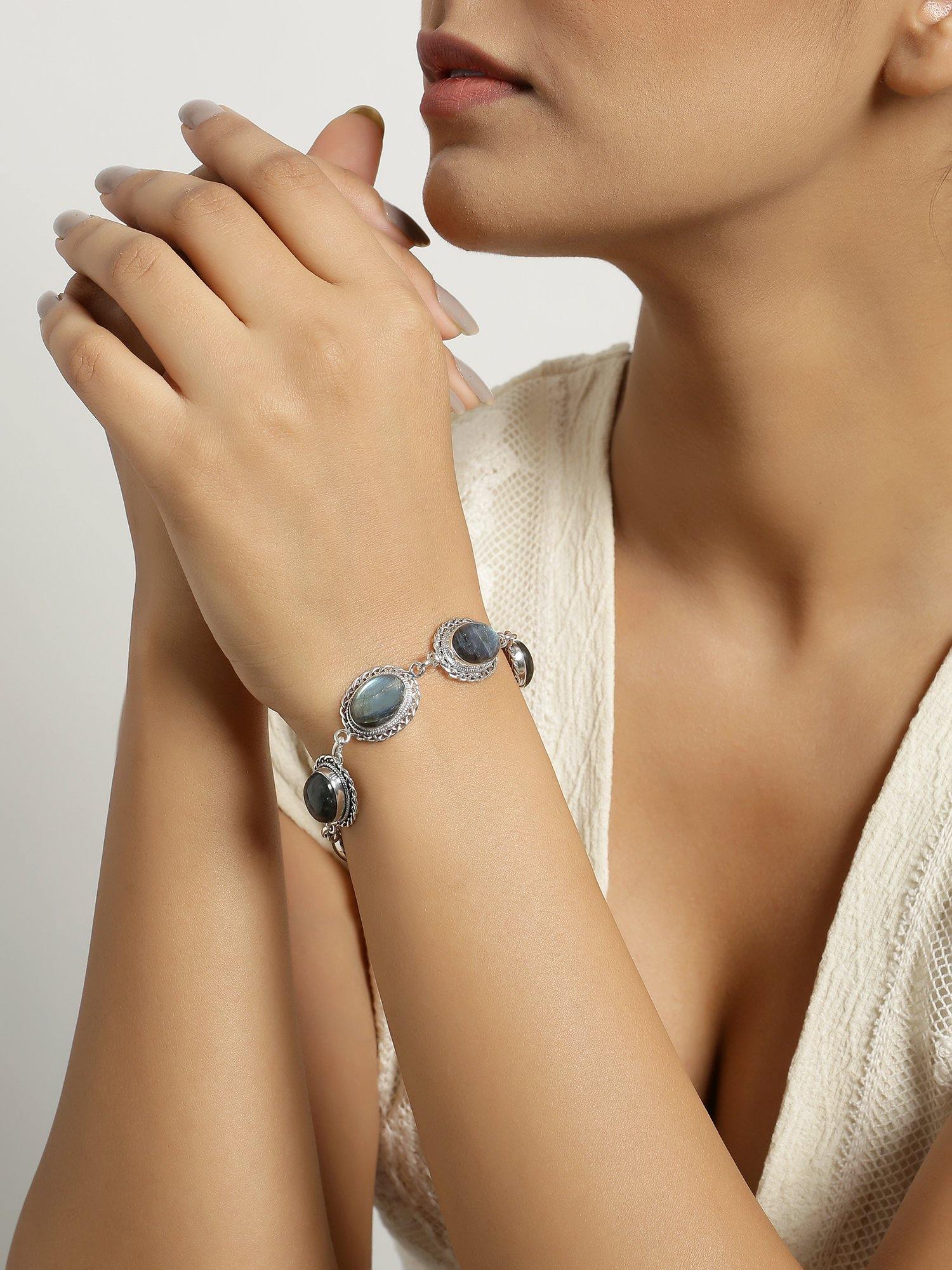 Labradorite Solid 925 Sterling Silver Link Chain Bracelet Jewelry - YoTreasure