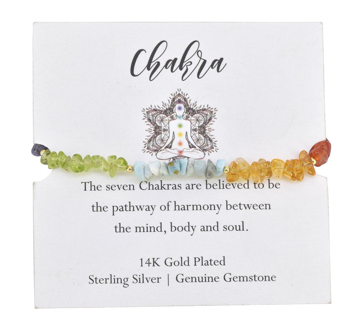 Chakra Stone Solid 925 Sterling Silver Gold Plated Link Chain Bracelet 8" - YoTreasure
