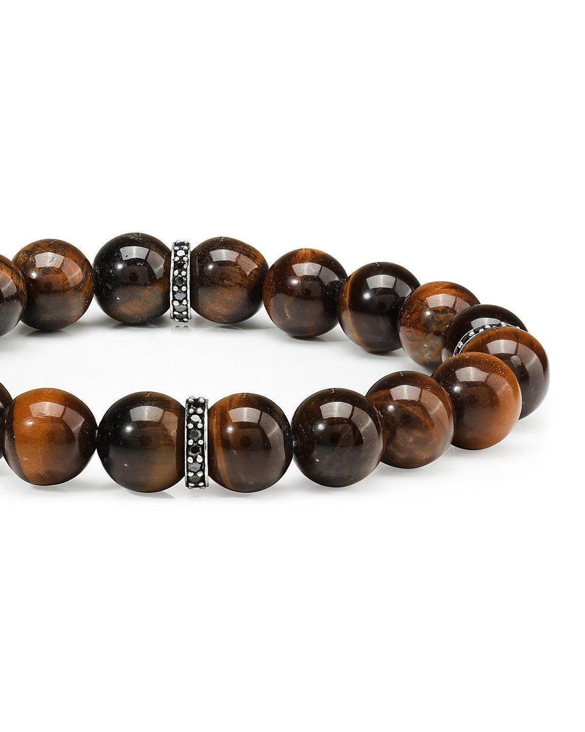 Red Tiger Eye Black Spinel 925 Sterling Silver Stretchable Beads Bracelet 7" For Men's Jewelry - YoTreasure