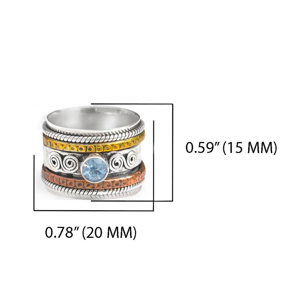 Natural Blue Topaz Solid 925 Sterling Silver Brass Copper Meditation Spinning Ring Jewelry - YoTreasure