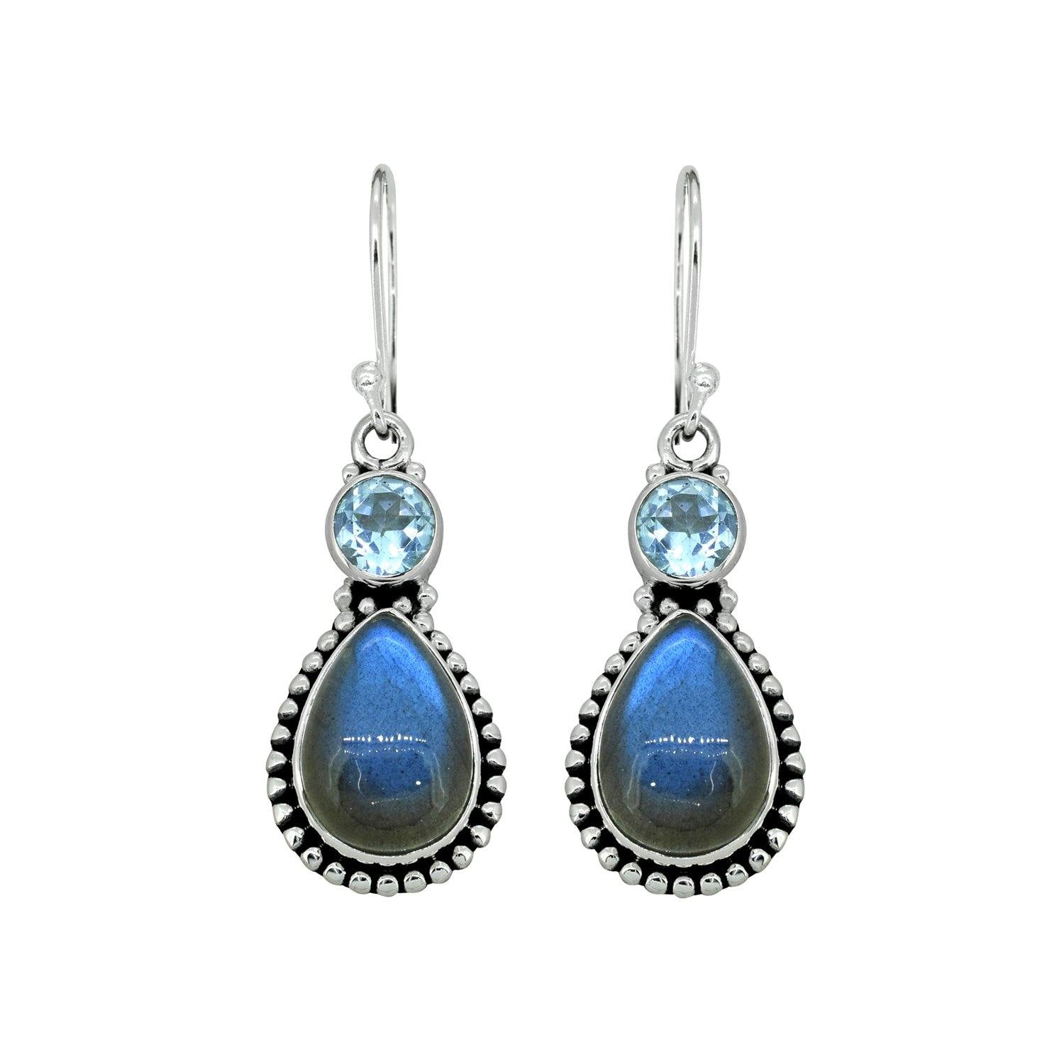 Labradorite Blue Topaz Solid 925 Sterling Silver Teardrop Earrings Jewelry - YoTreasure