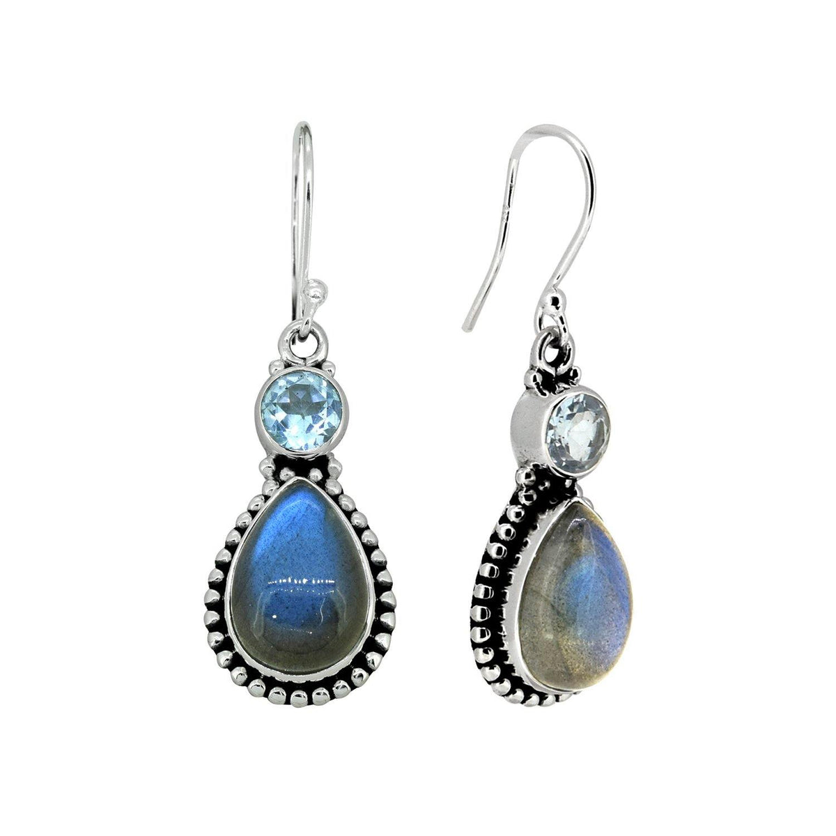 Labradorite Blue Topaz Solid 925 Sterling Silver Teardrop Earrings Jewelry - YoTreasure