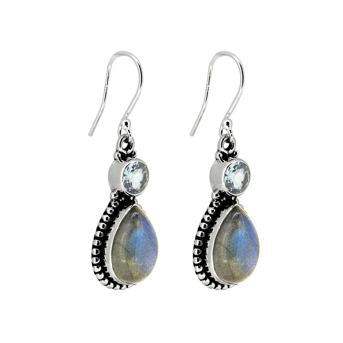 Labradorite Blue Topaz Solid 925 Sterling Silver Teardrop Earrings Jewelry - YoTreasure