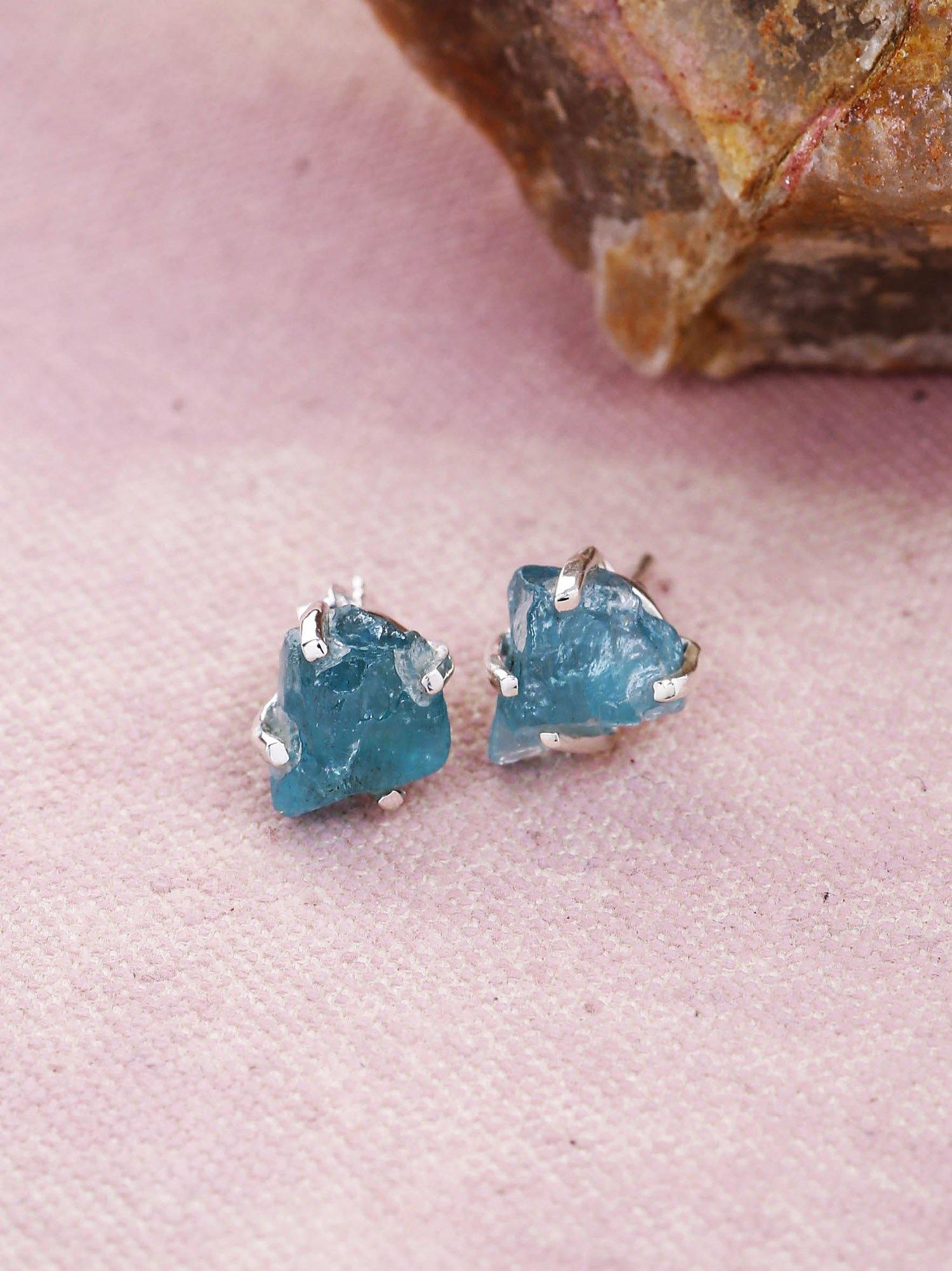 Rough Neon Apatite Solid 925 Sterling Silver Stud Earrings Jewelry - YoTreasure