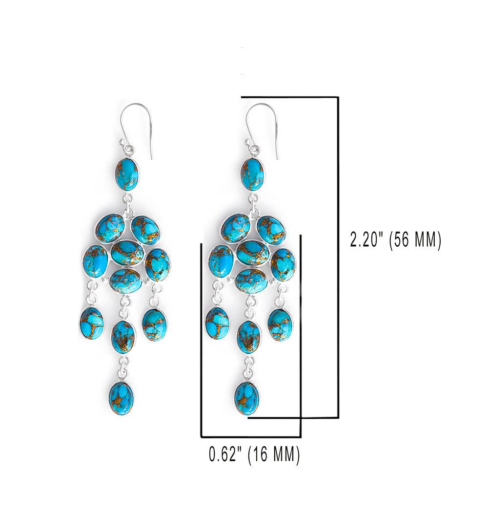 Blue Copper Turquoise Solid 925 Sterling Silver Chandelier Earrings - YoTreasure
